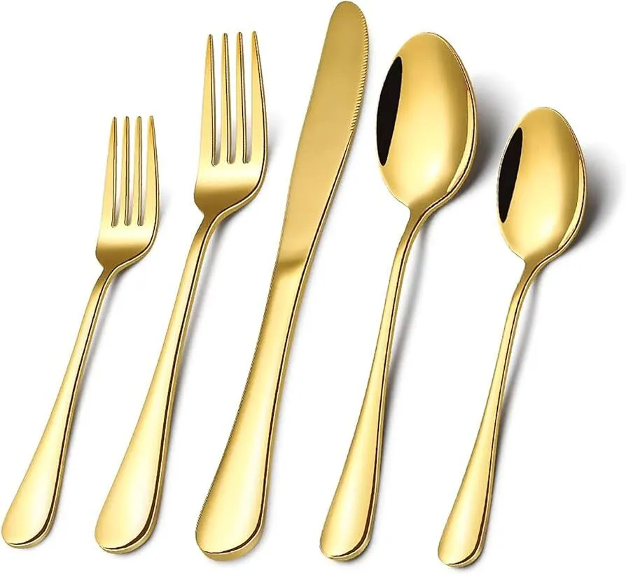 Cubiertos Dorados : Tenedor, Cuchillo y Cucharita  para postre