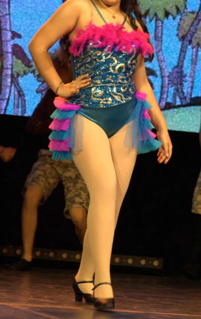 Blue and pink leo with pink half skirt