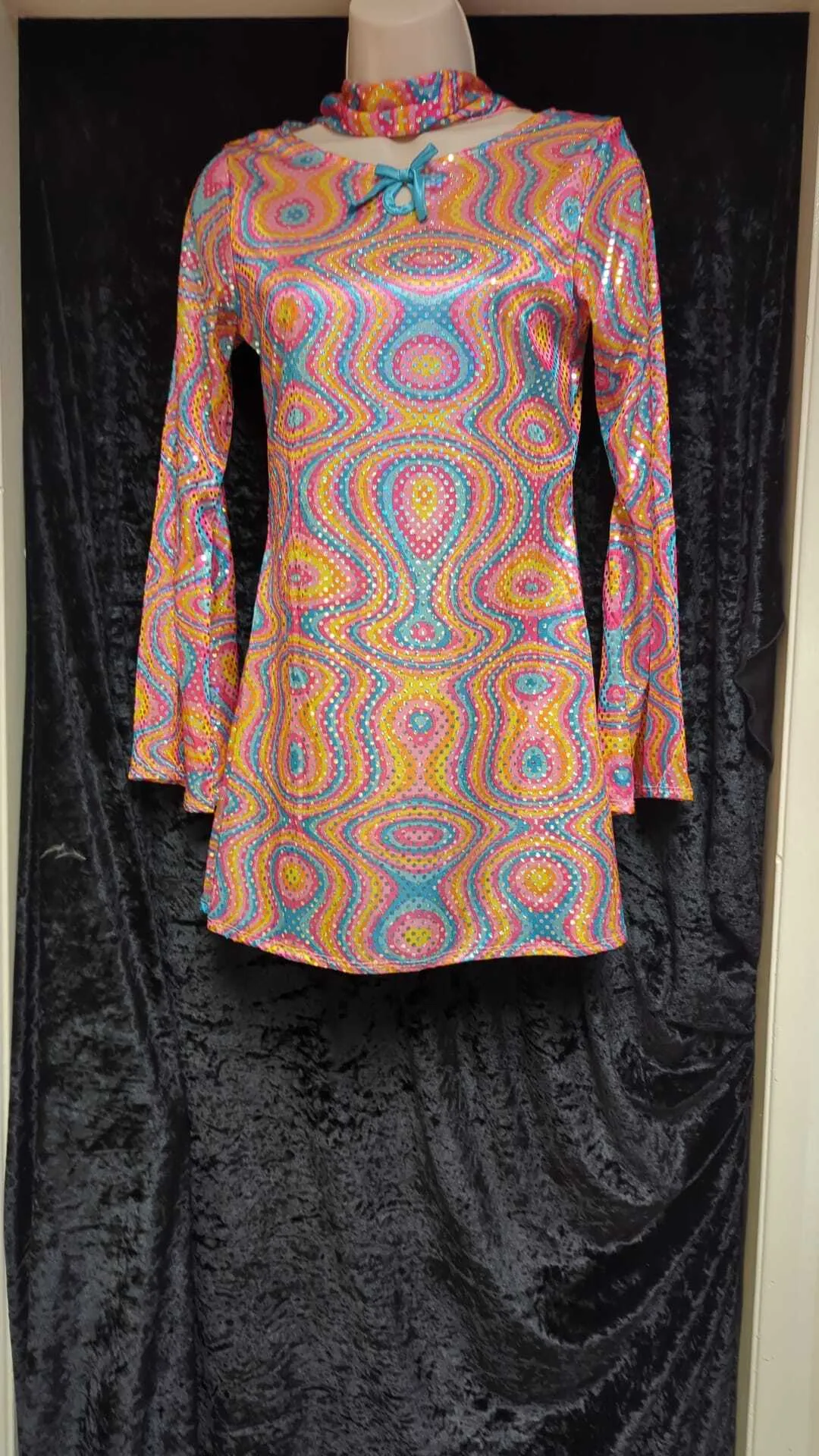 60s Style Psychedelic Bell Sleeve Dress