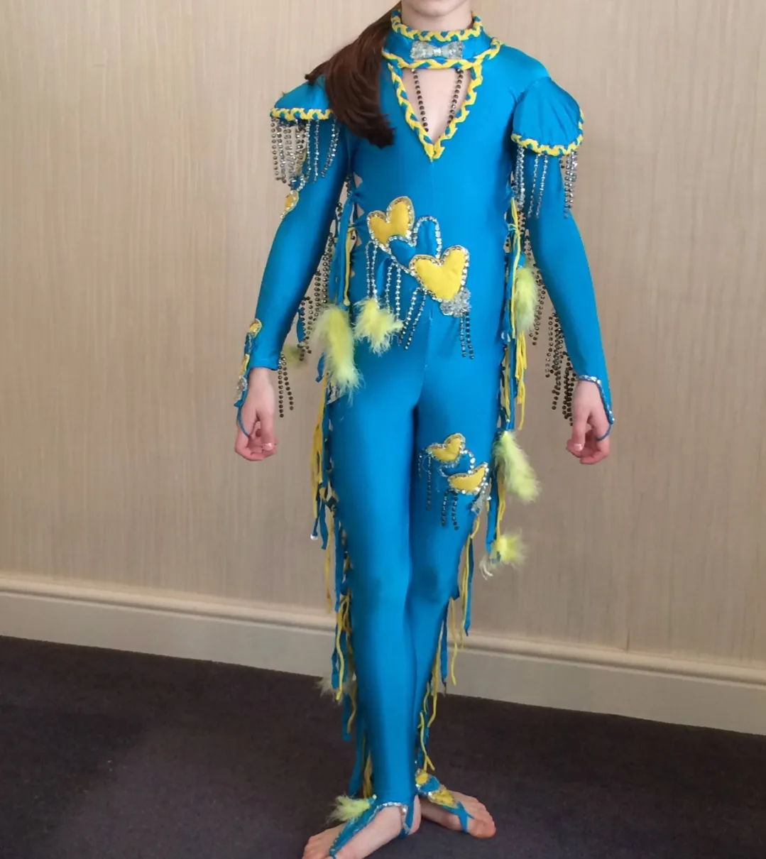 Bue catsuit with yellow attachments