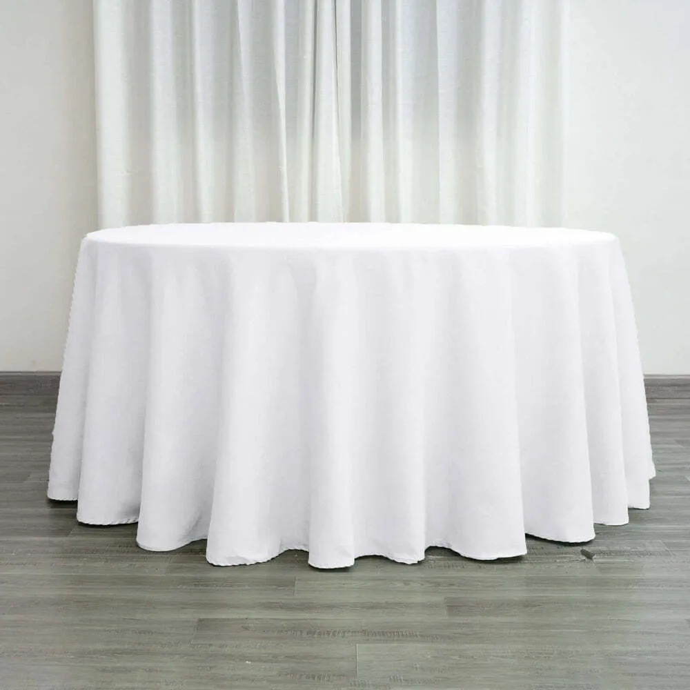 White 120 In. Round Polyester Tablecloth