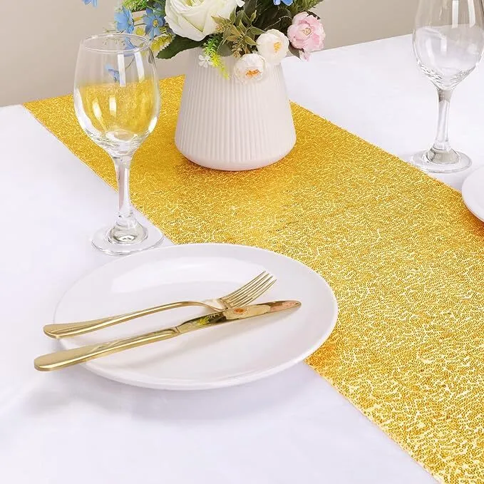 Gold sequin Satin Table Runner 12 x 108 Inch,