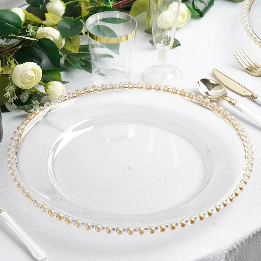 Clear Gold Beaded Charger Plate