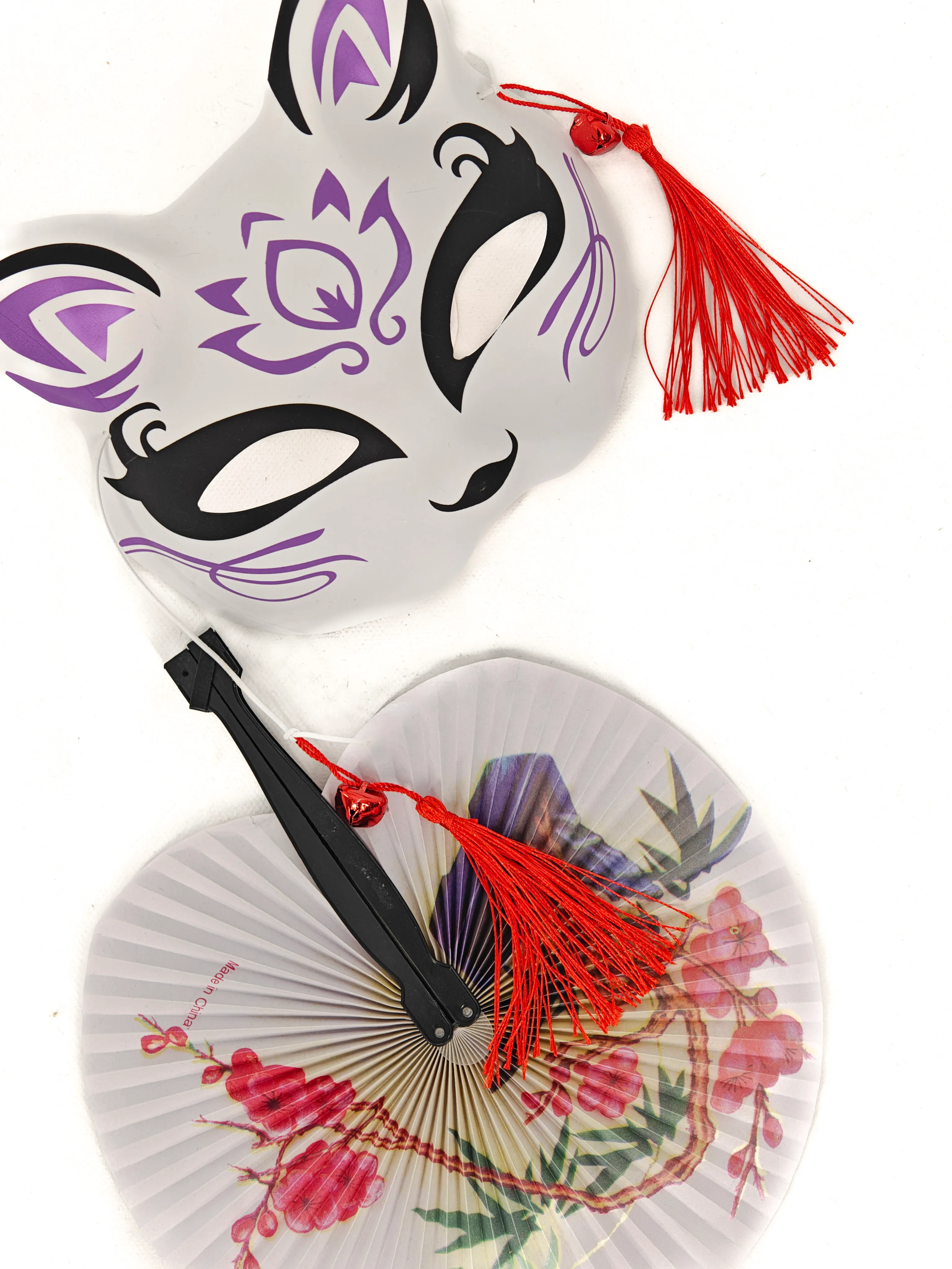 Spirit Mask & Floral Folding Fan Set