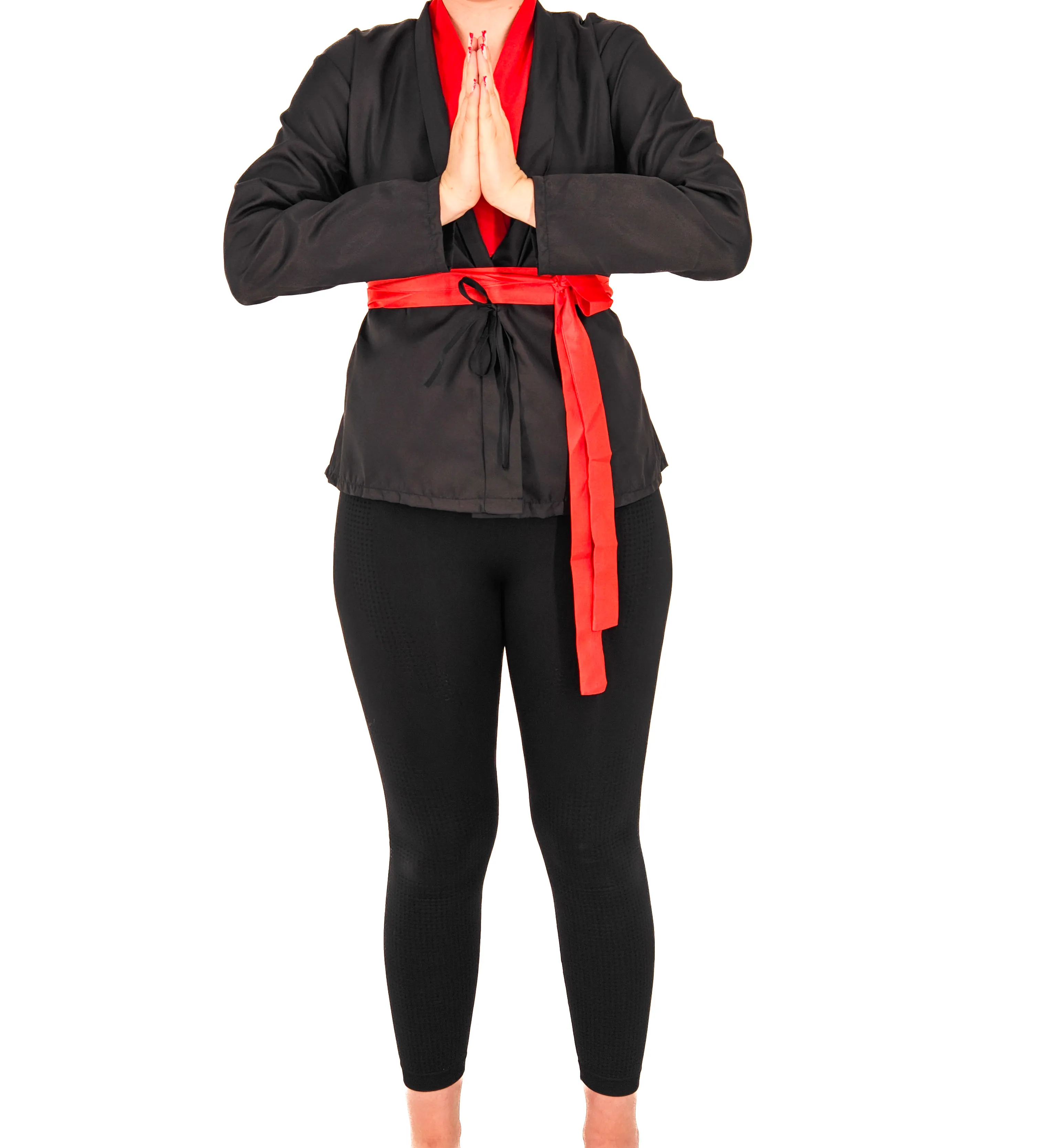 Modern Black Kimono Jacket with Red Trim