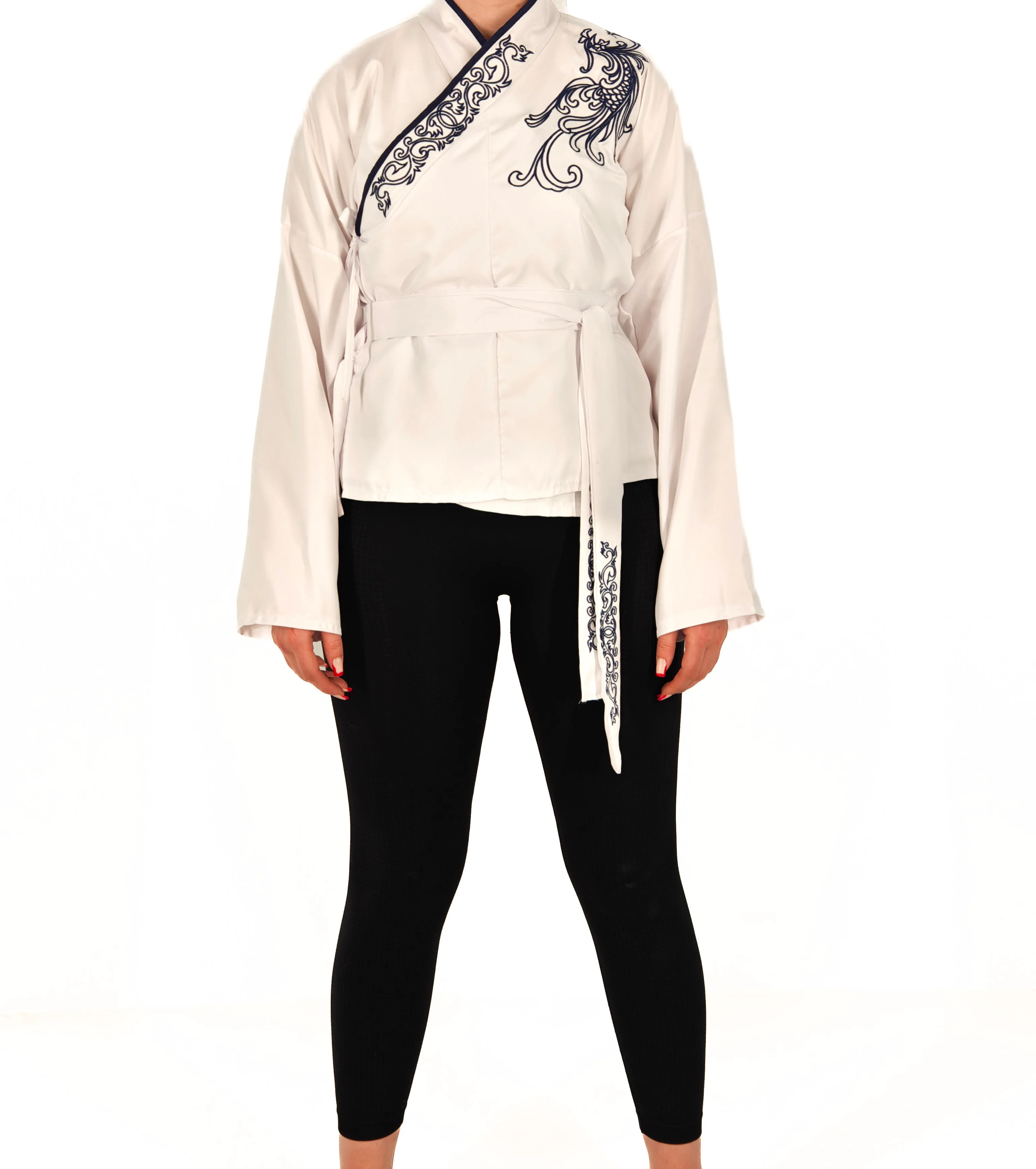 🐉 White Embroidered Kimono Jacket – Phoenix Motif 