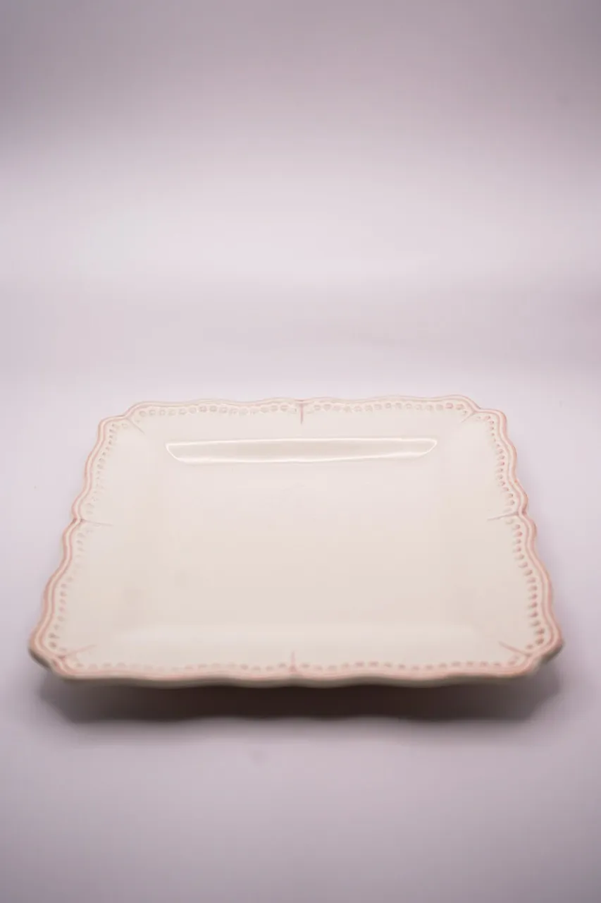 Small White Porcelain with Pink rim Serving Plate