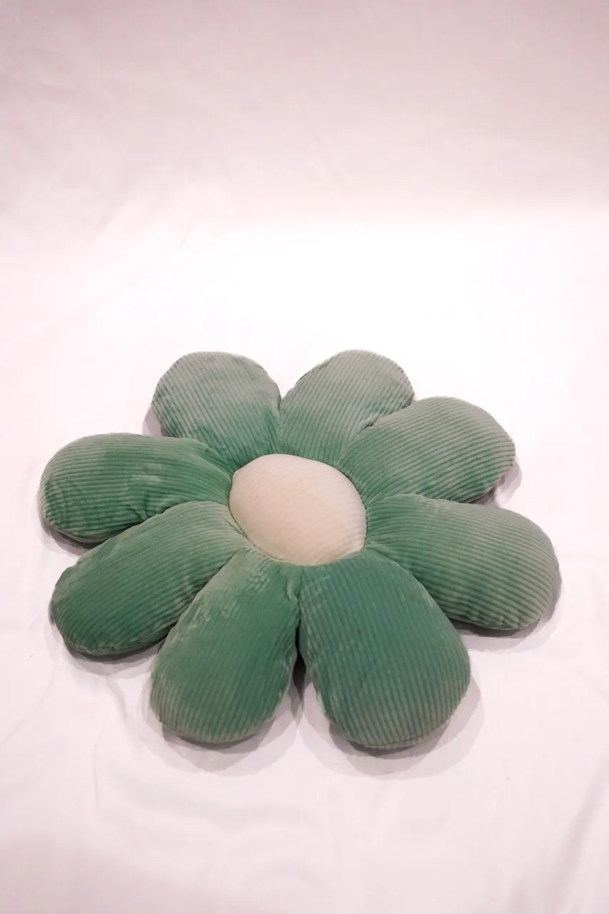 Small Green Flower Pillow with White Center 14"