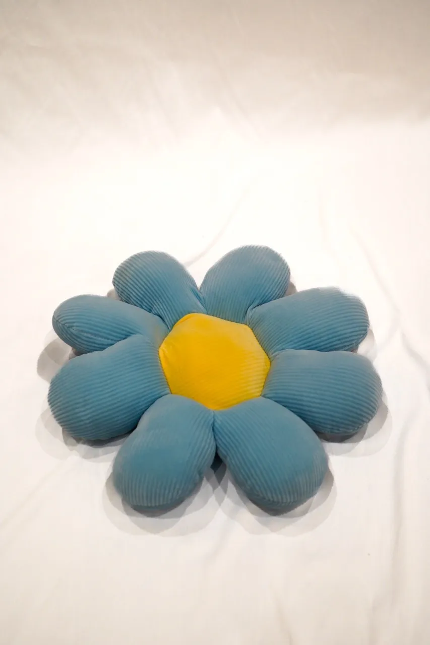 Small Blue Flower Pillow with Yellow Center 14"