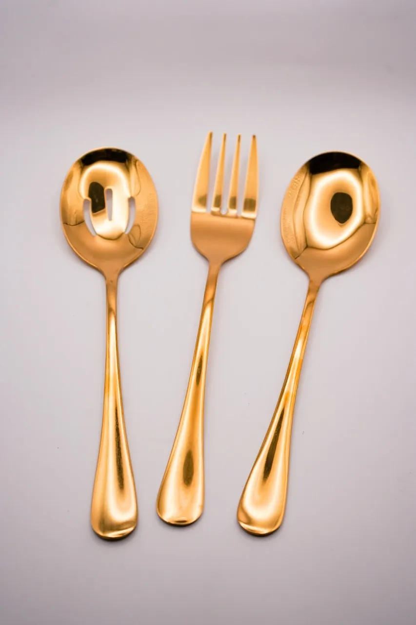 Gold Serving Utensils (Fork, Slotted Spoon, Spoon)