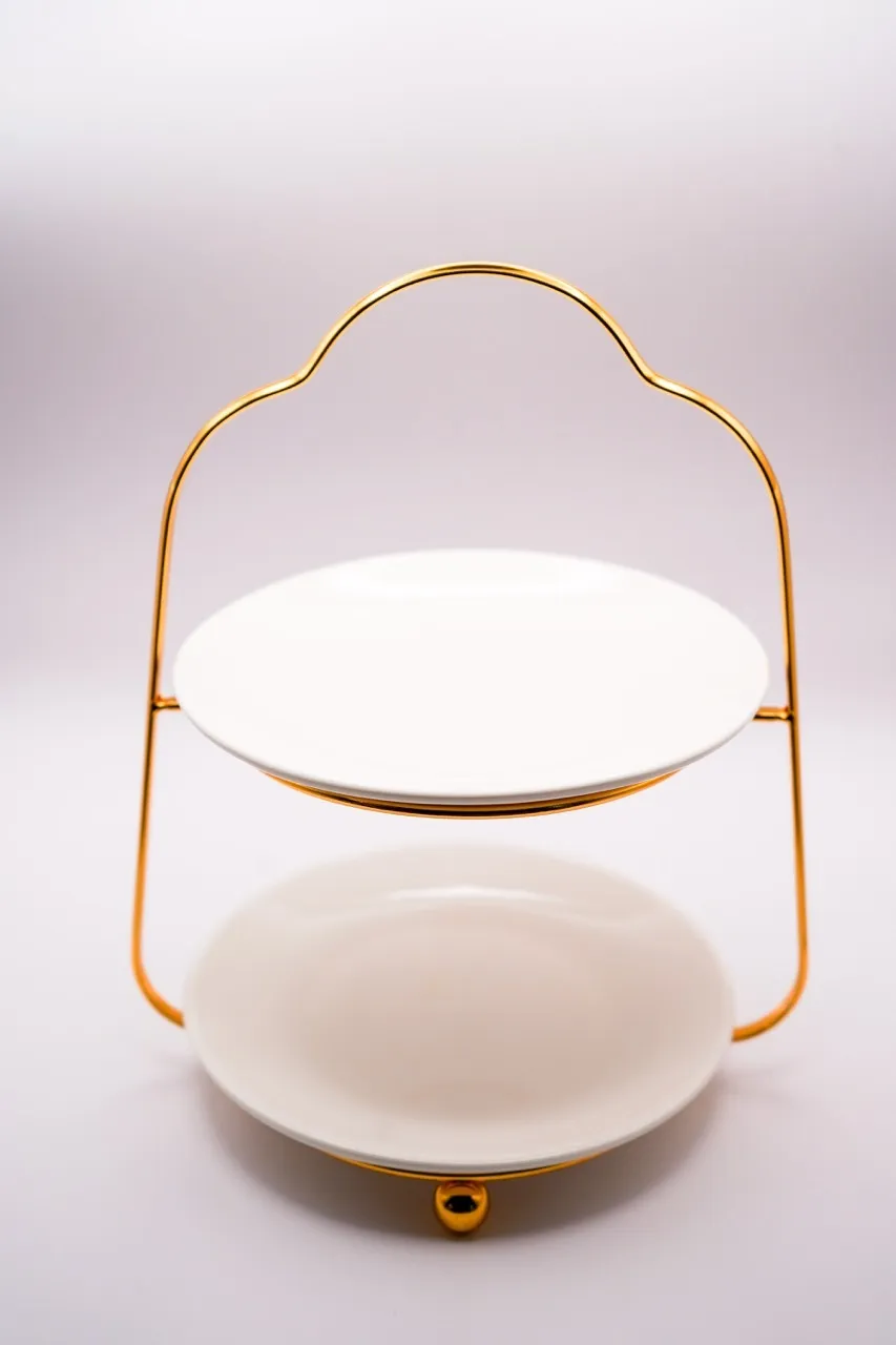 Two-Tier Serving Tray with Small Porcelain Plate
