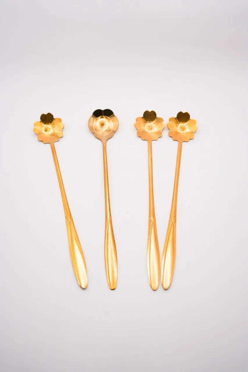 Long Gold Flower Spoons