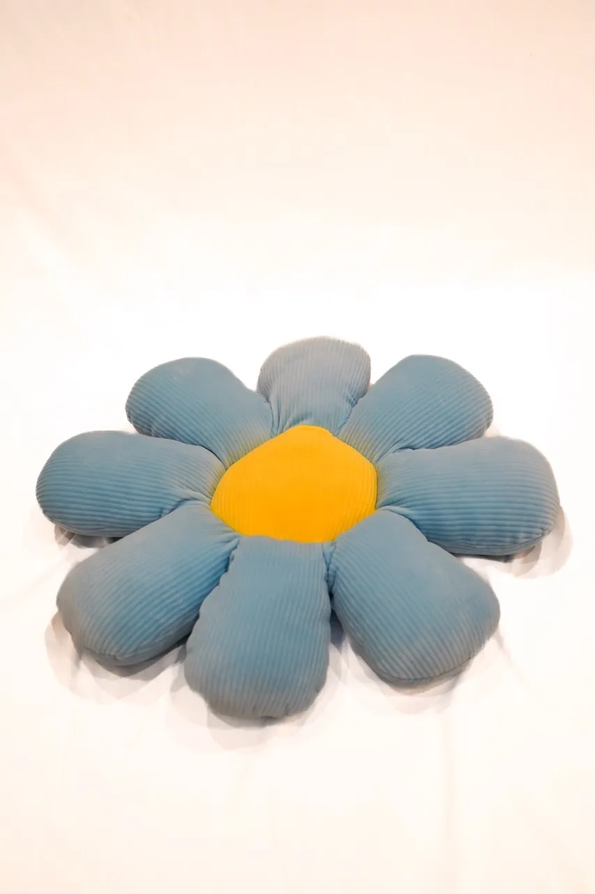 Medium Blue Flower Pillow with Yellow Center 18"
