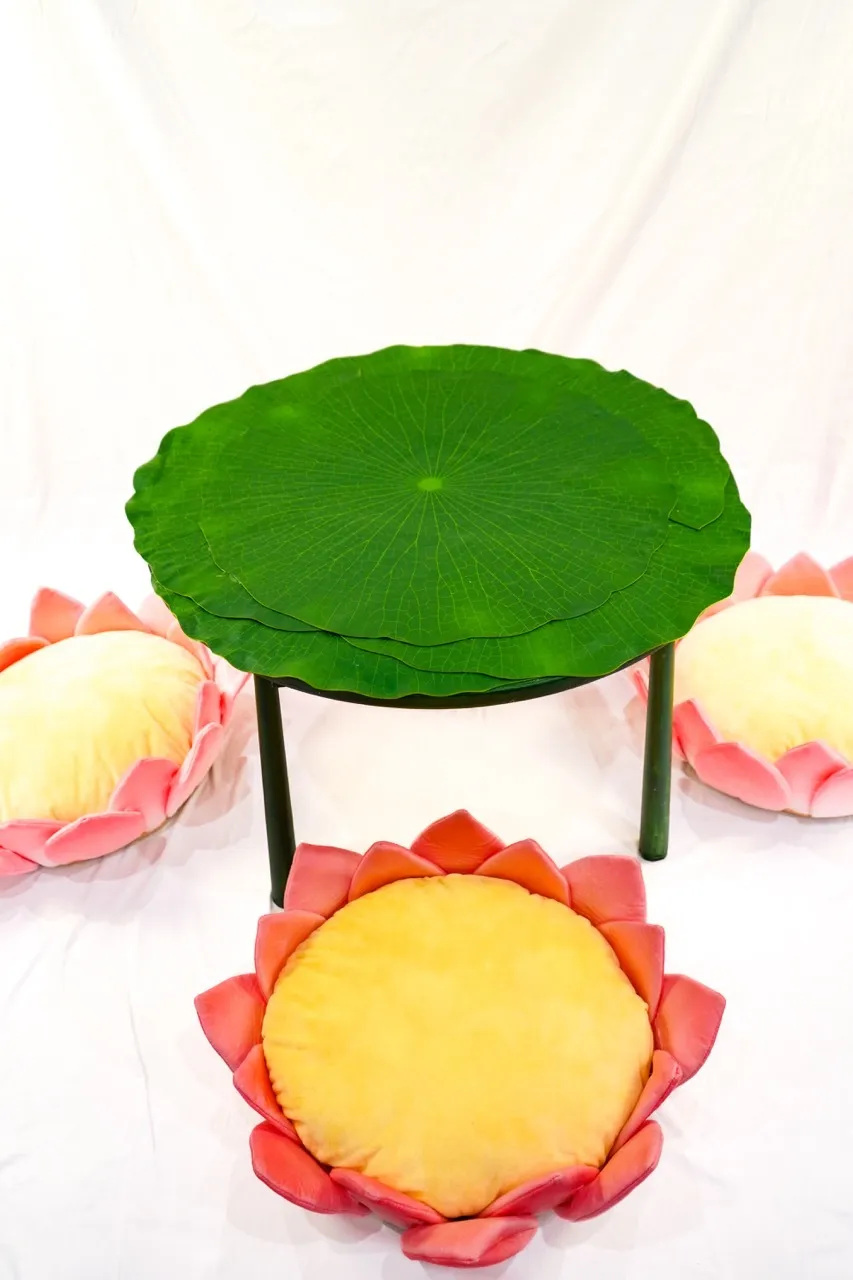 Lotus leaf table and lotus cushion chairs