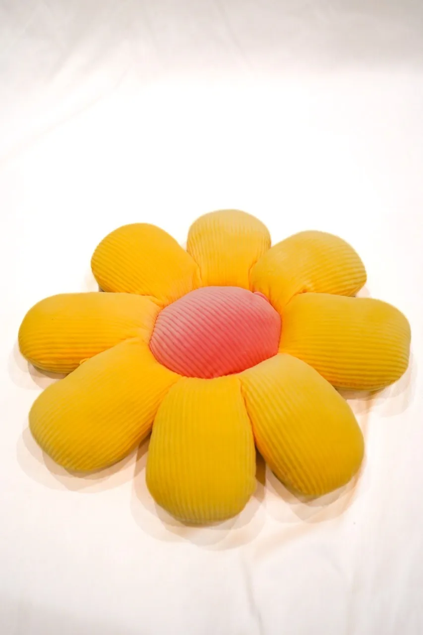 Small Yellow Flower Pillow with Pink Center 14"