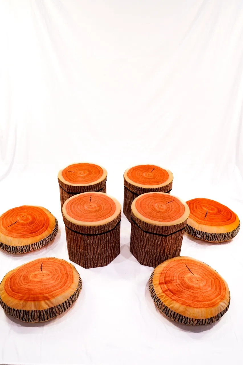 Wood tables and cushions (set)