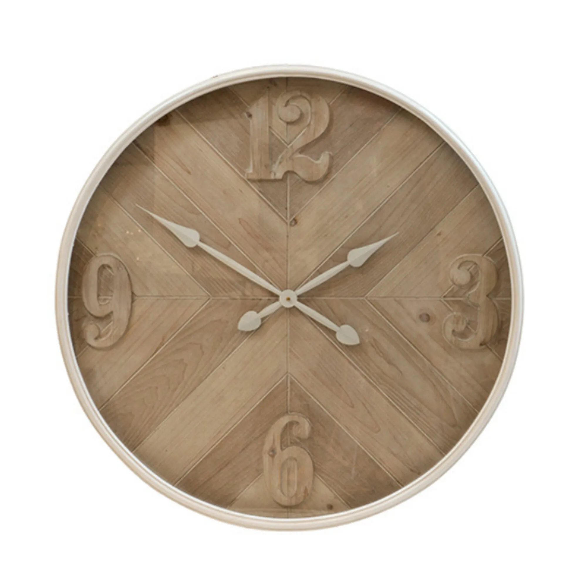 Wood and cream herringbone clock