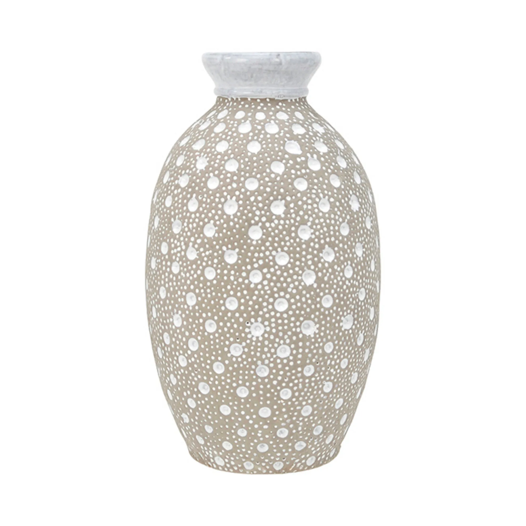 Terracotta grey, white dot vase
