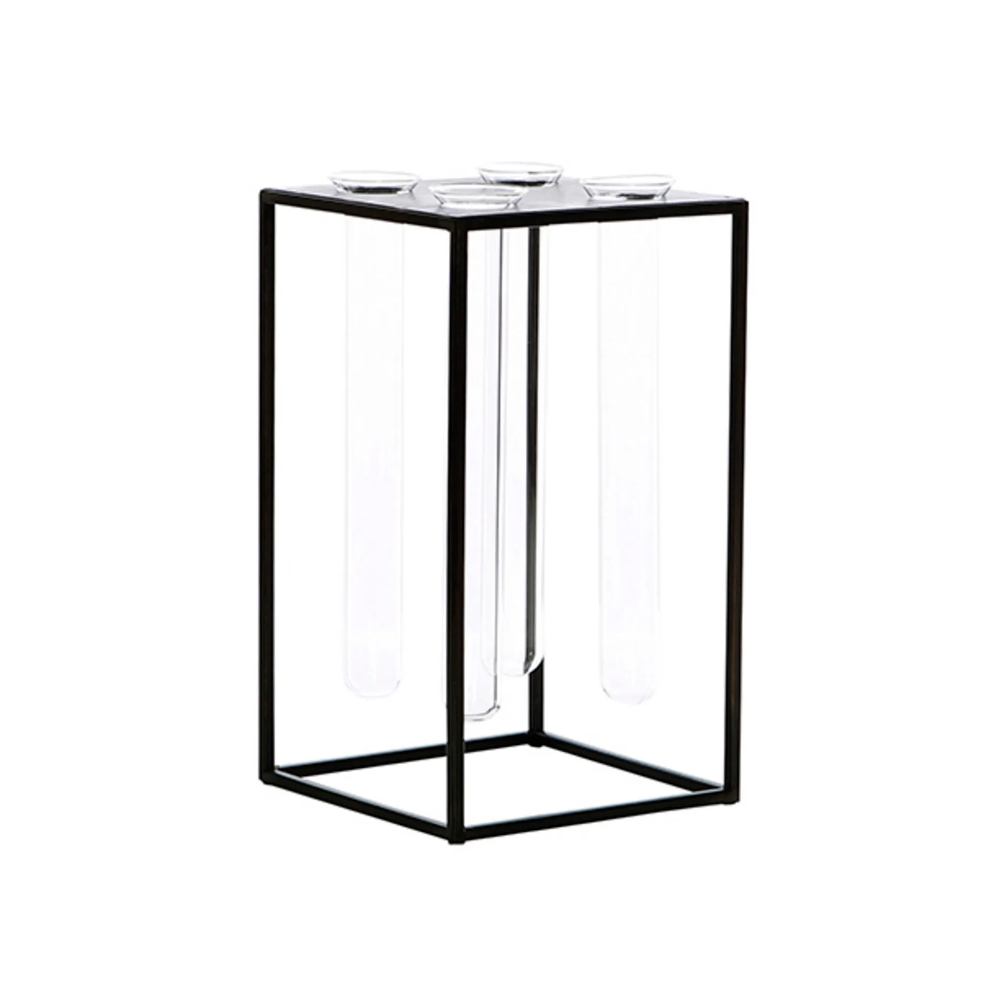Glass black metal four test tube vase