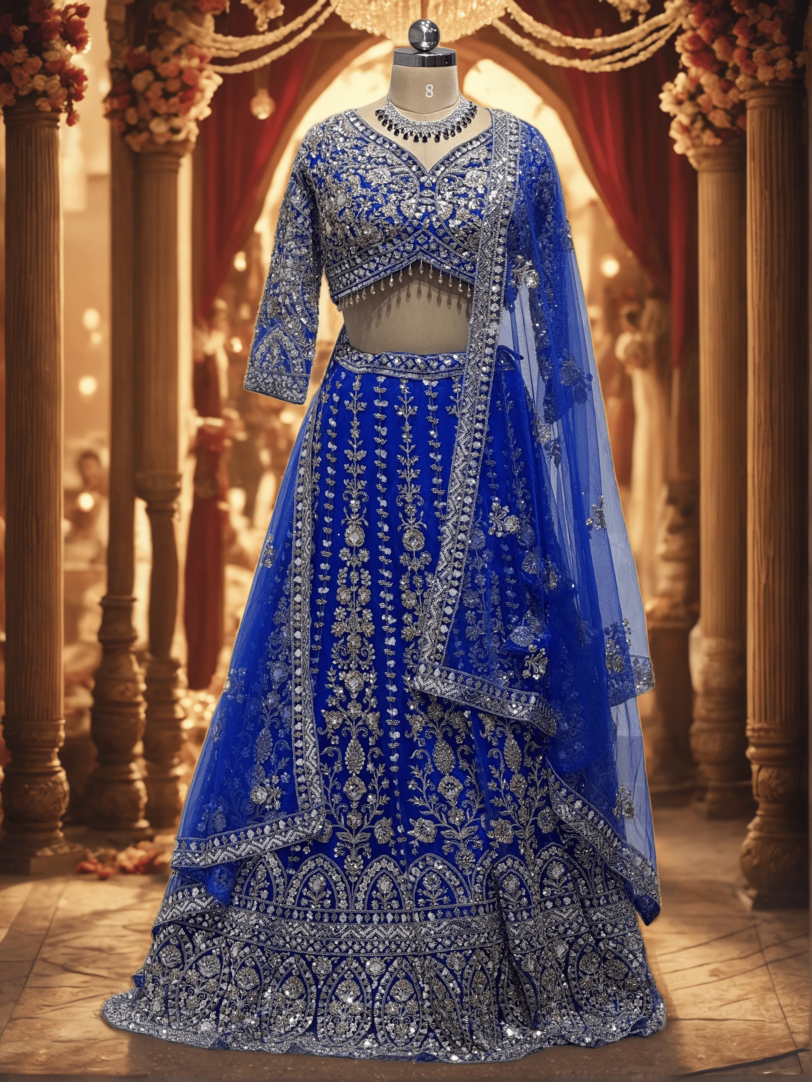 Navy Blue Mirror work Bridal Lehenga 