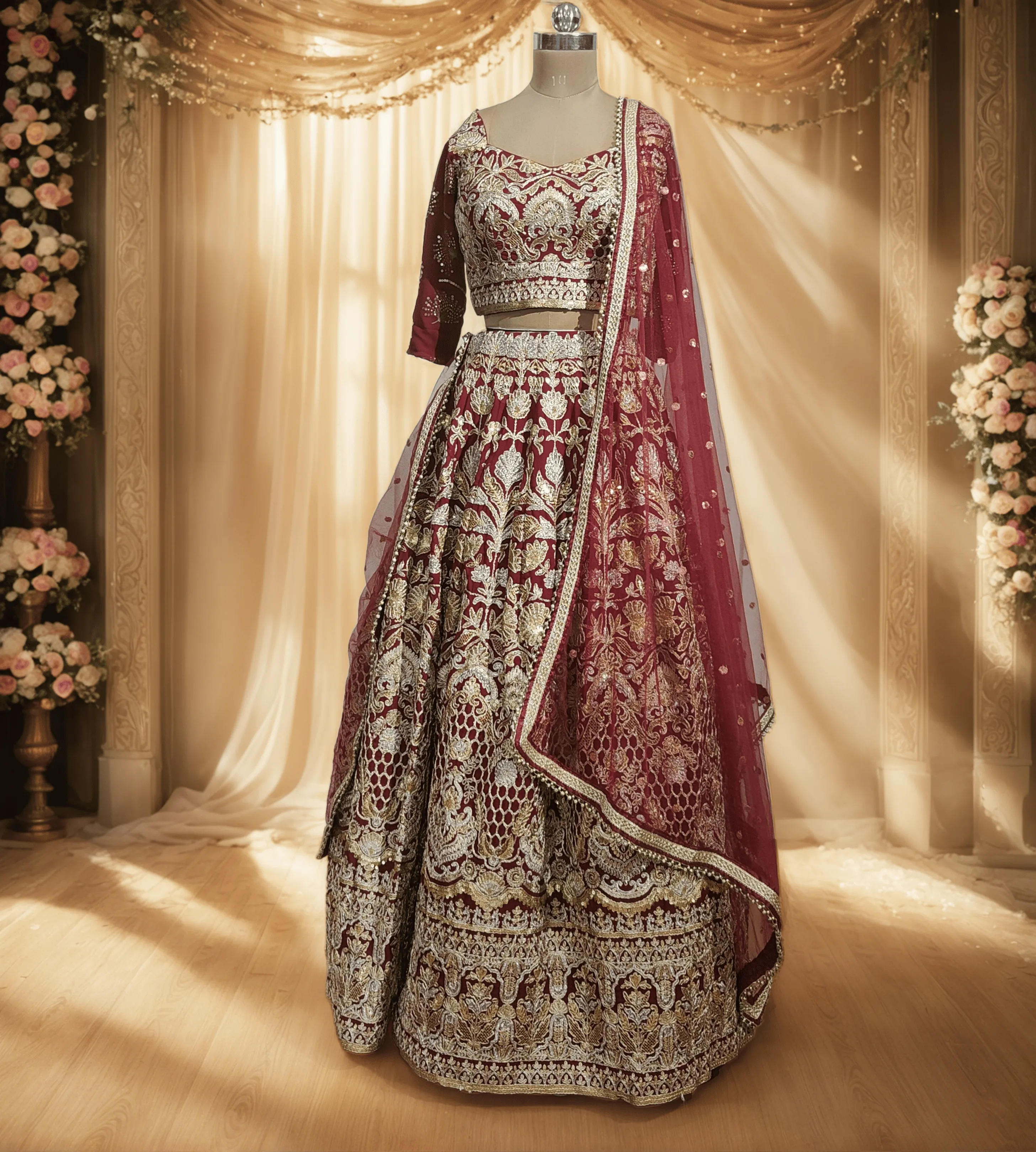  Maroon Art Silk Flared Lehenga - L6056