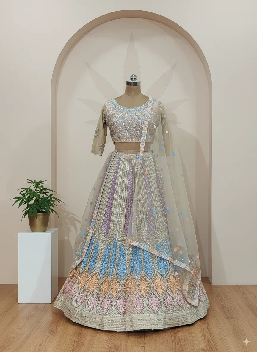 Pastel Prism Embroidered Lehenga - L6065 , GRW