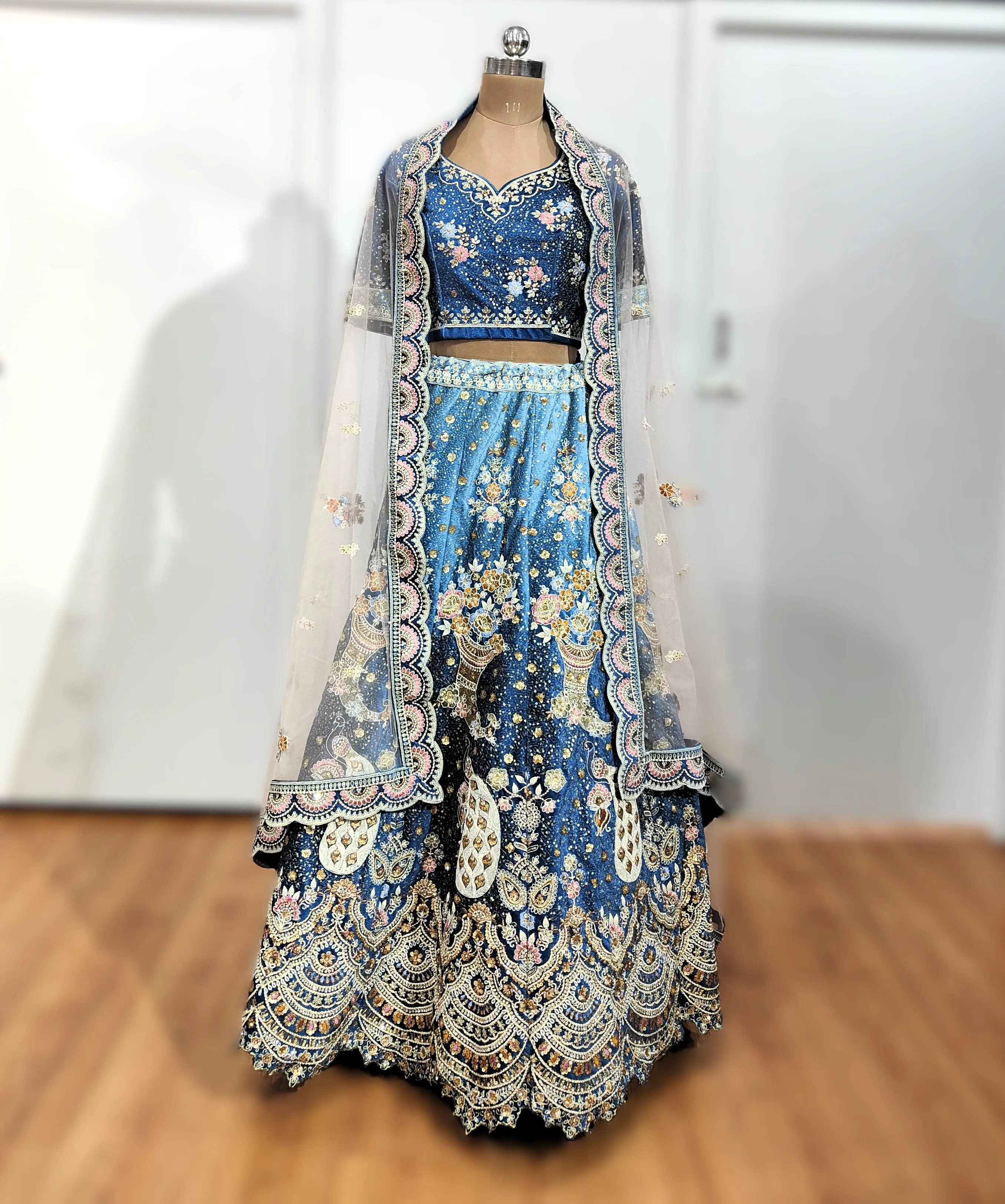 Blue with Peacock Bridal Lehenga - L0023