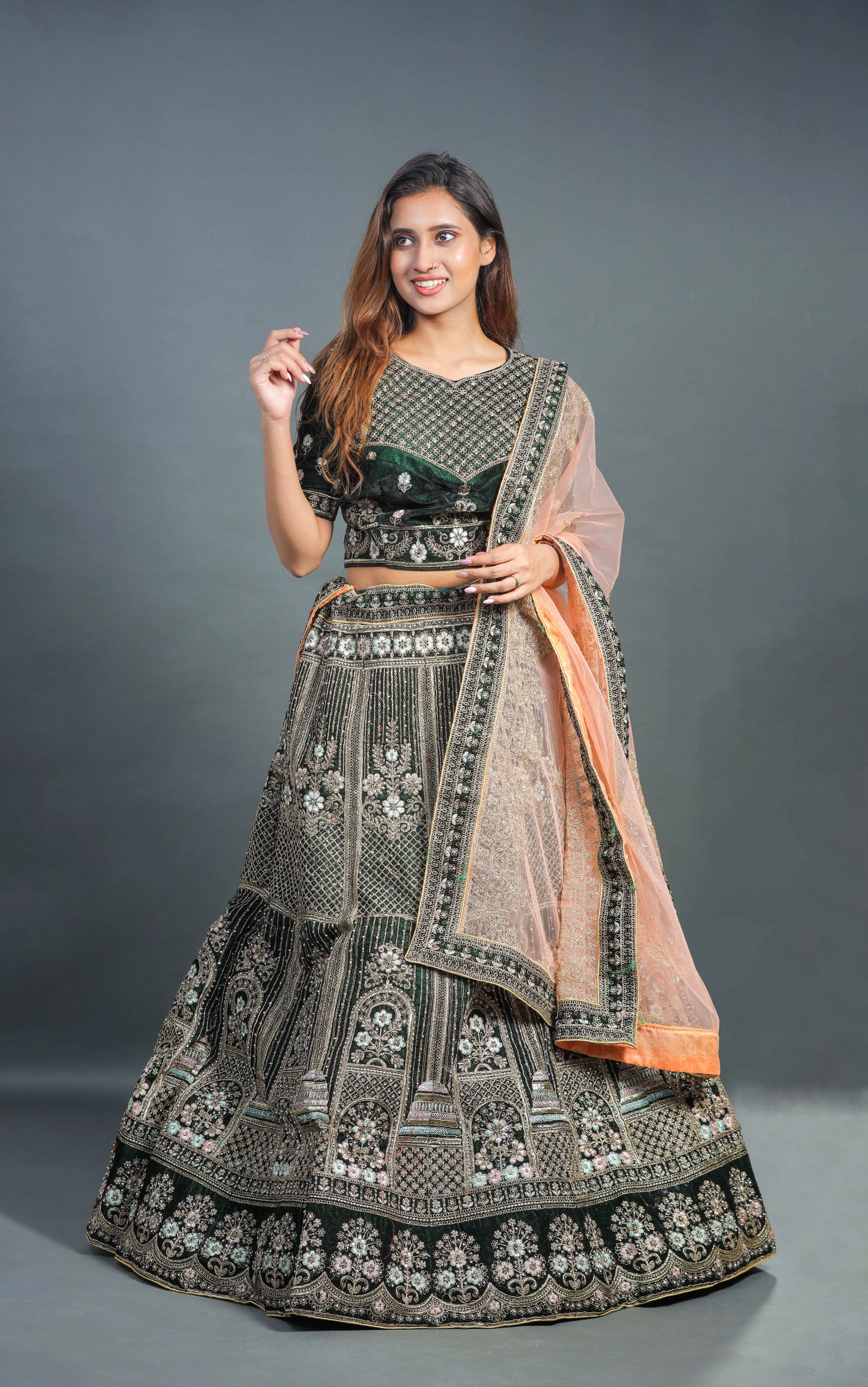 Green Pastel Motif Lehenga - L0018