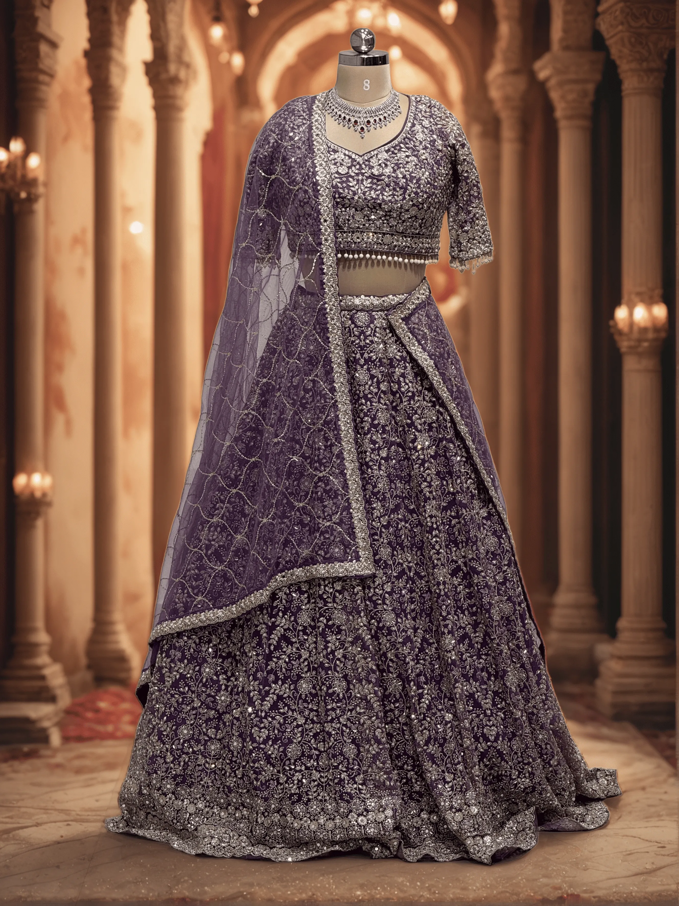 Lavender Full Work Bridal Lehenga