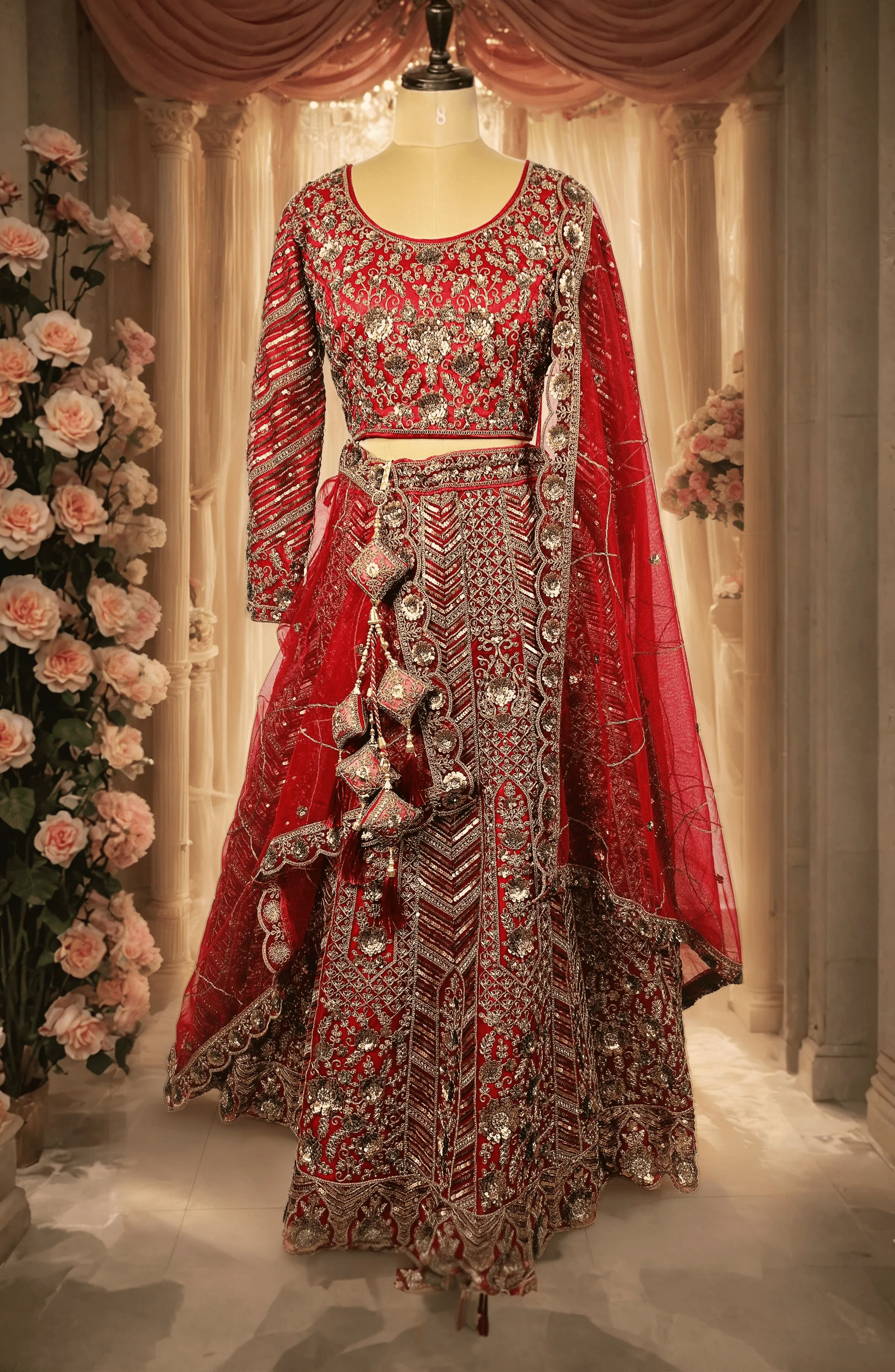 Red with gold Bridal Lehenga L0068, L0072