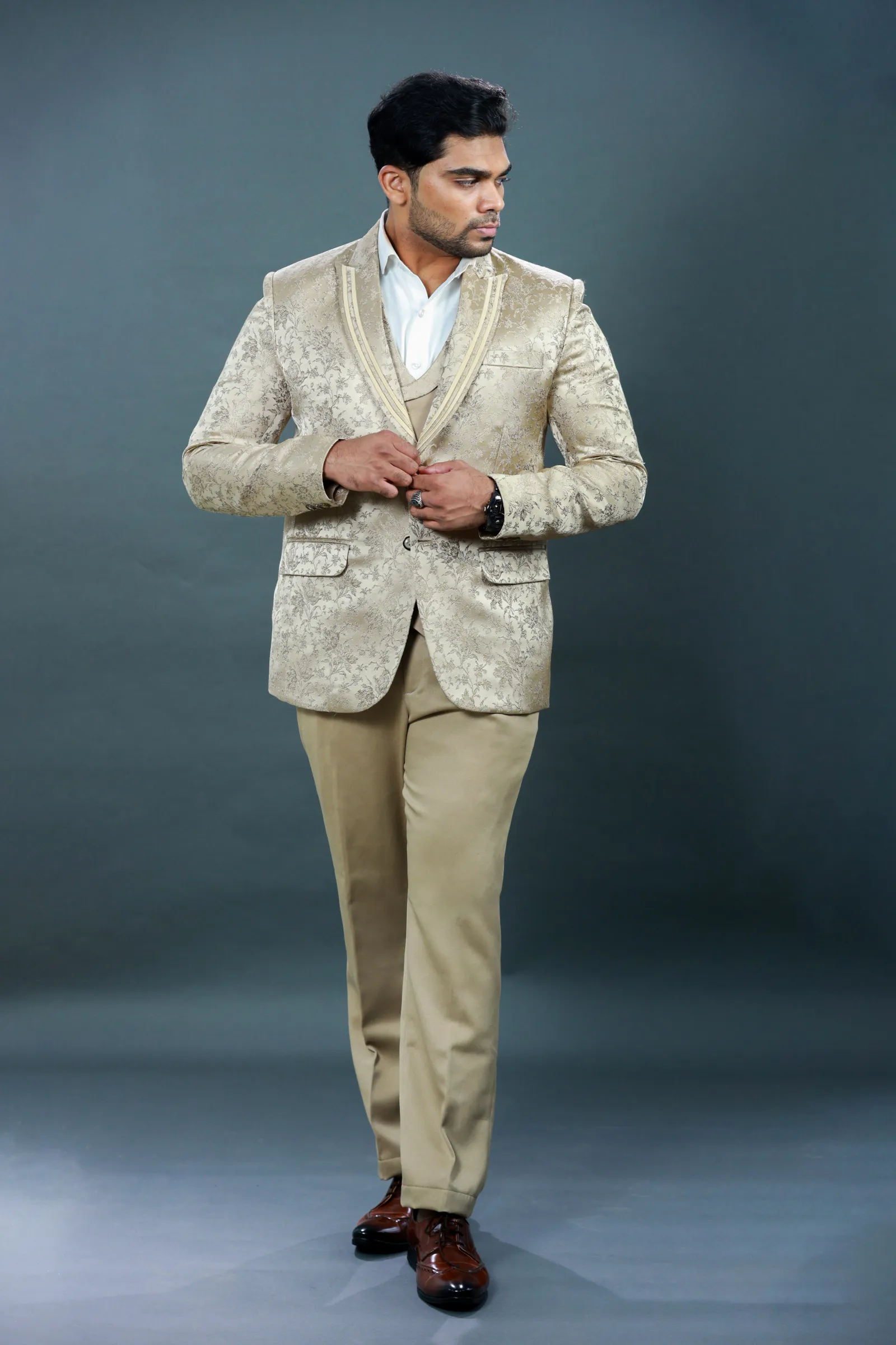 Gold Floral 3 Piece Tuxedo - WES