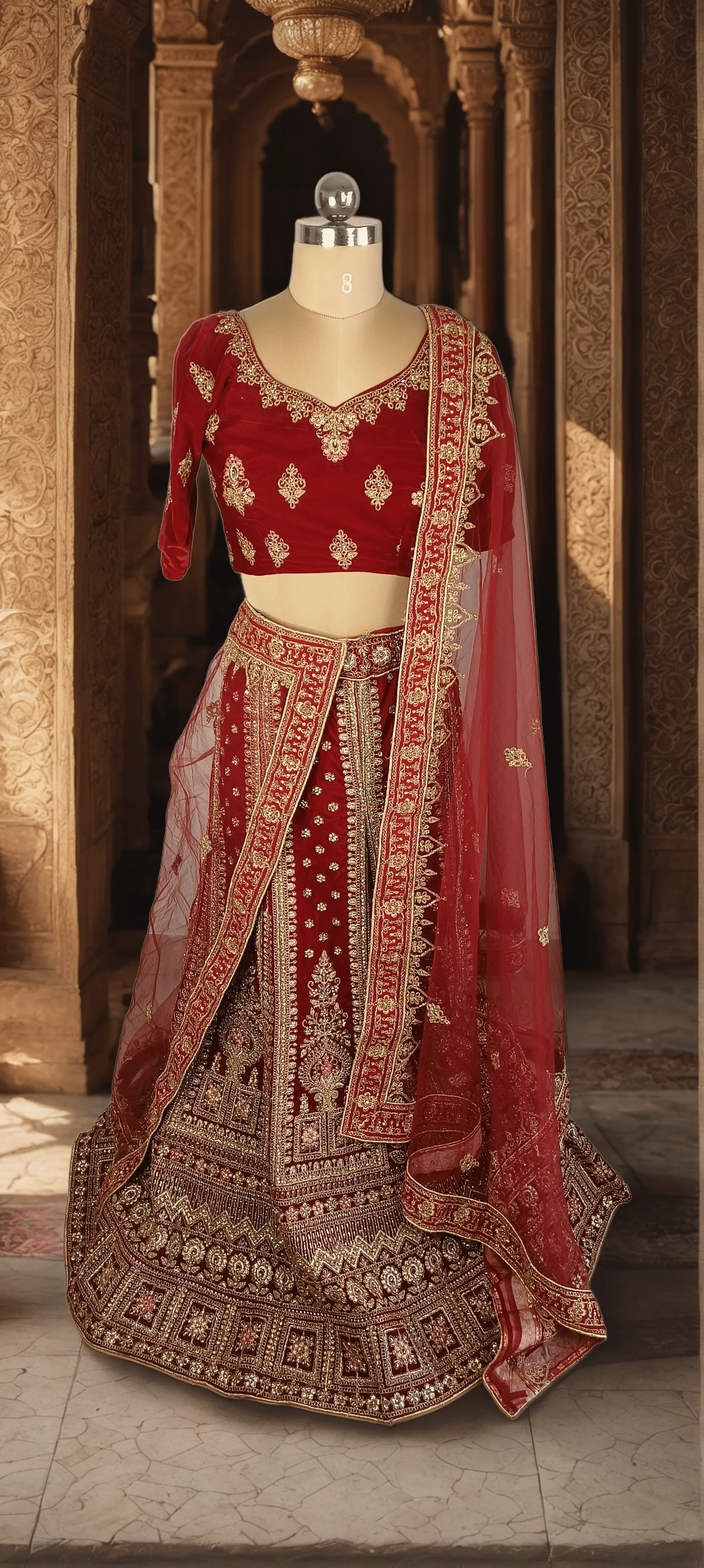 Maroon velvet lehenga - L0006