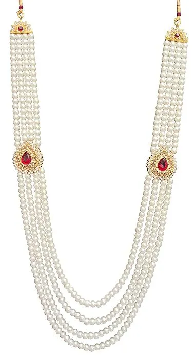 White Pearl with Red Stone Mala