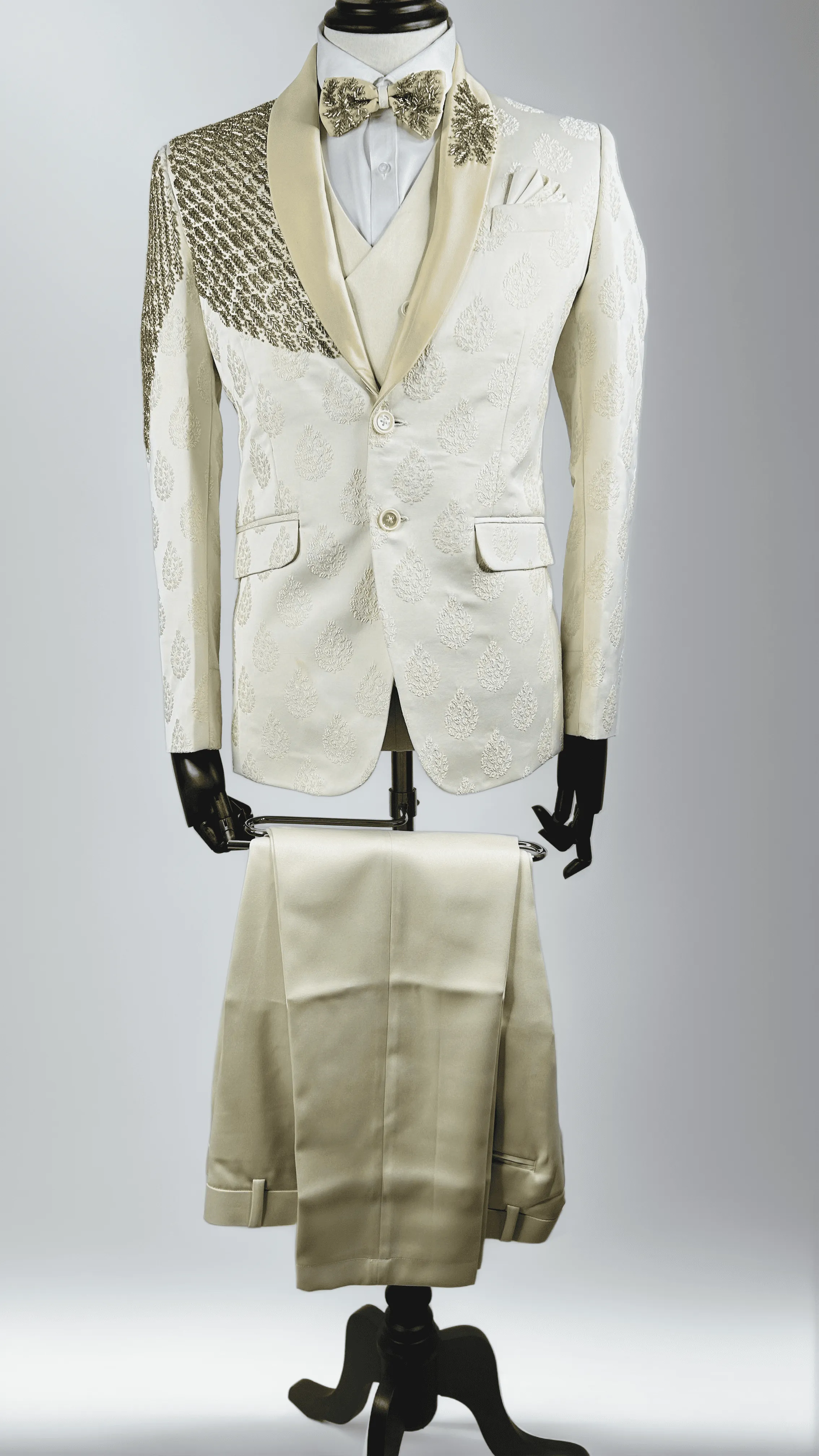 Beige with Gold Embroidery Tuxedo - EMS