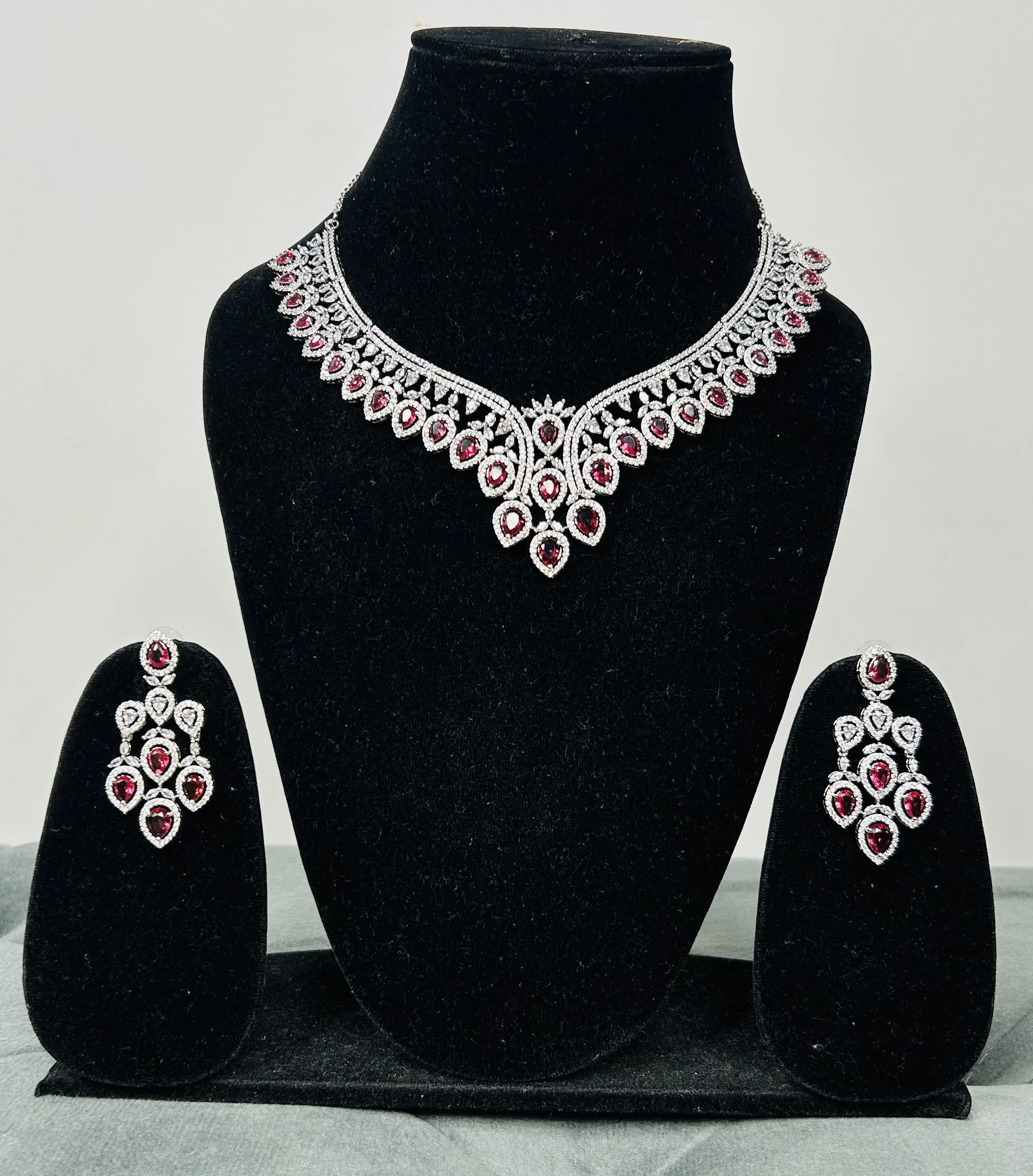 Pink Opal Diamond Necklace Set - D0012