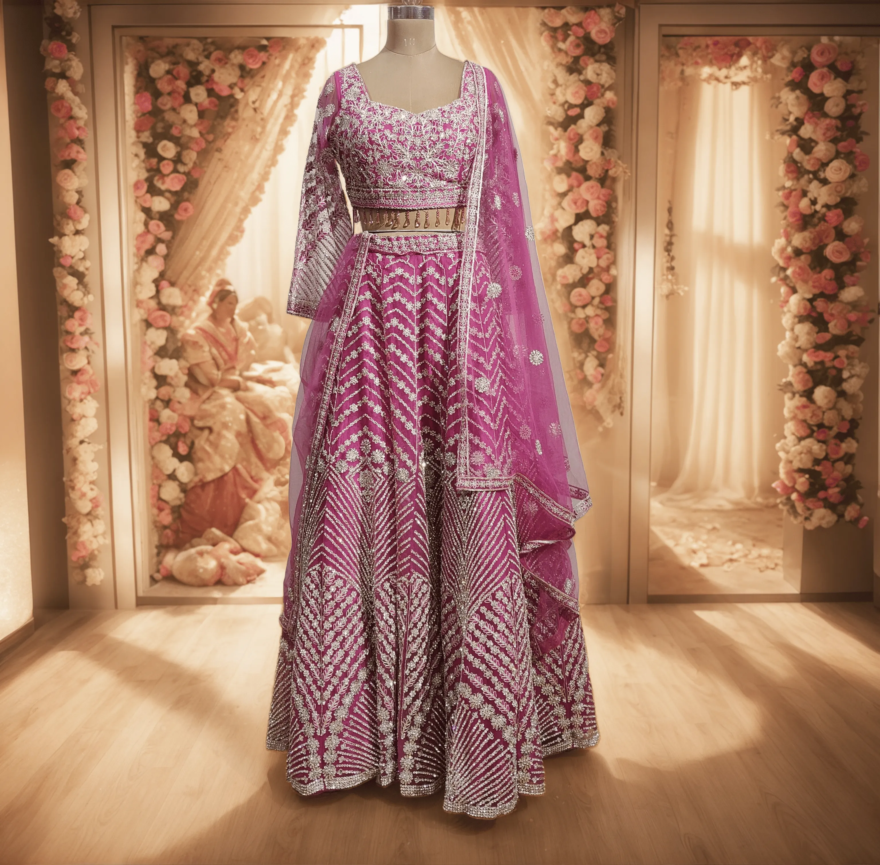 Pink Sliver work lehenga - L6058