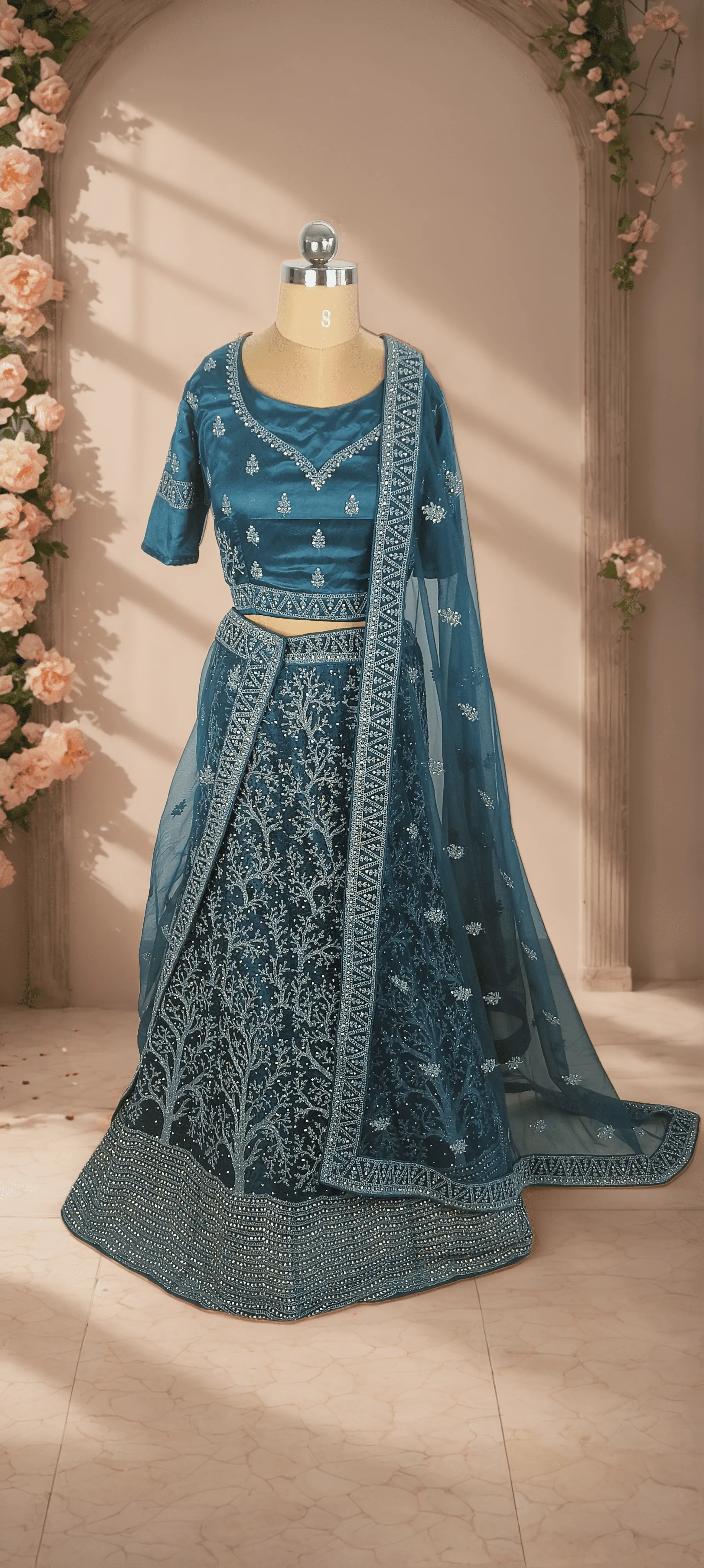 Peacock Blue Tree Work Bridal Lehenga - L5010,L5010