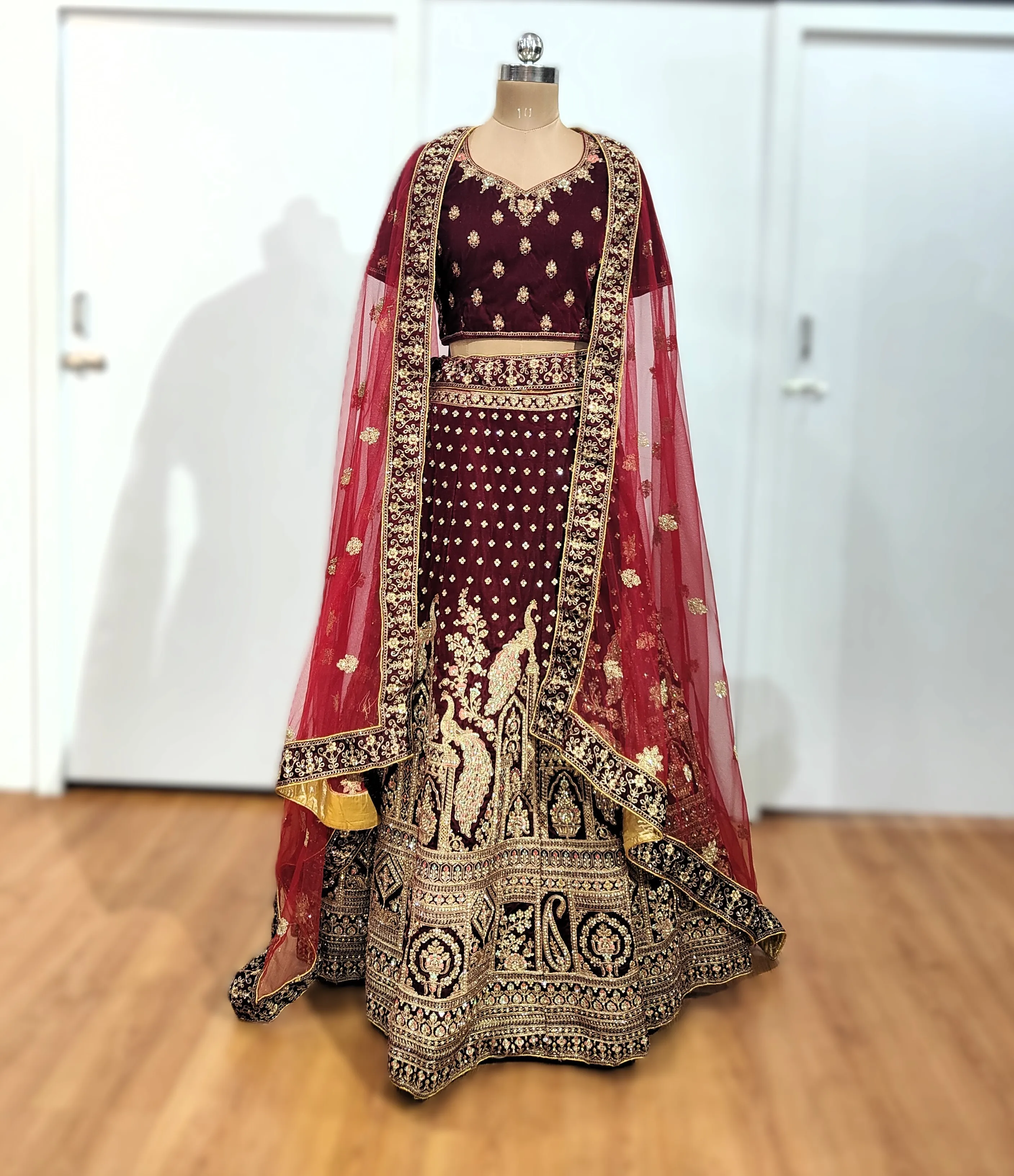 Maroon Bella Bridal Lehenga - L6019