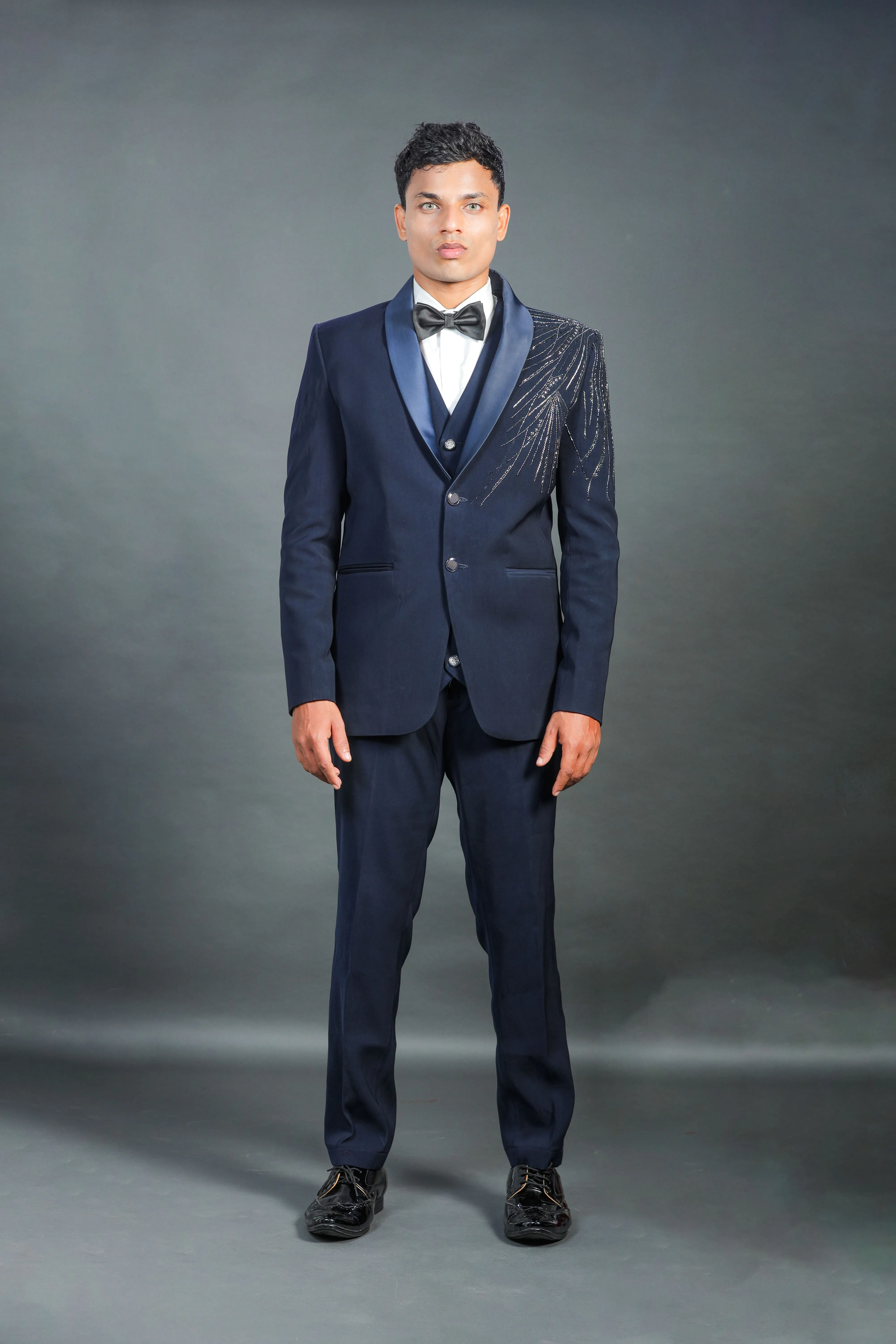 Blue One Side Embroidery Tuxedo - EMS