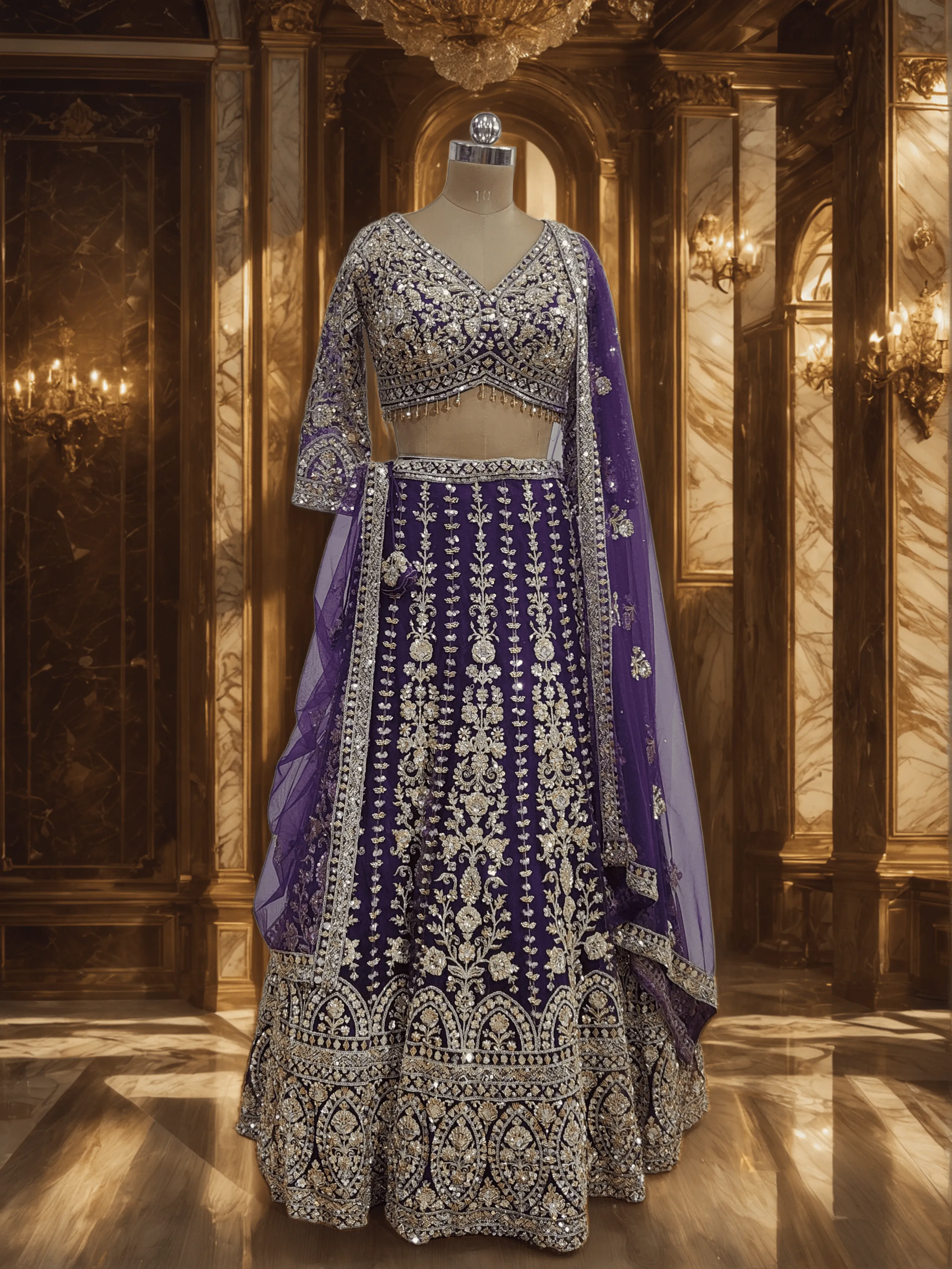 Violet Dream Bridal Lehenga with Silver Handwork