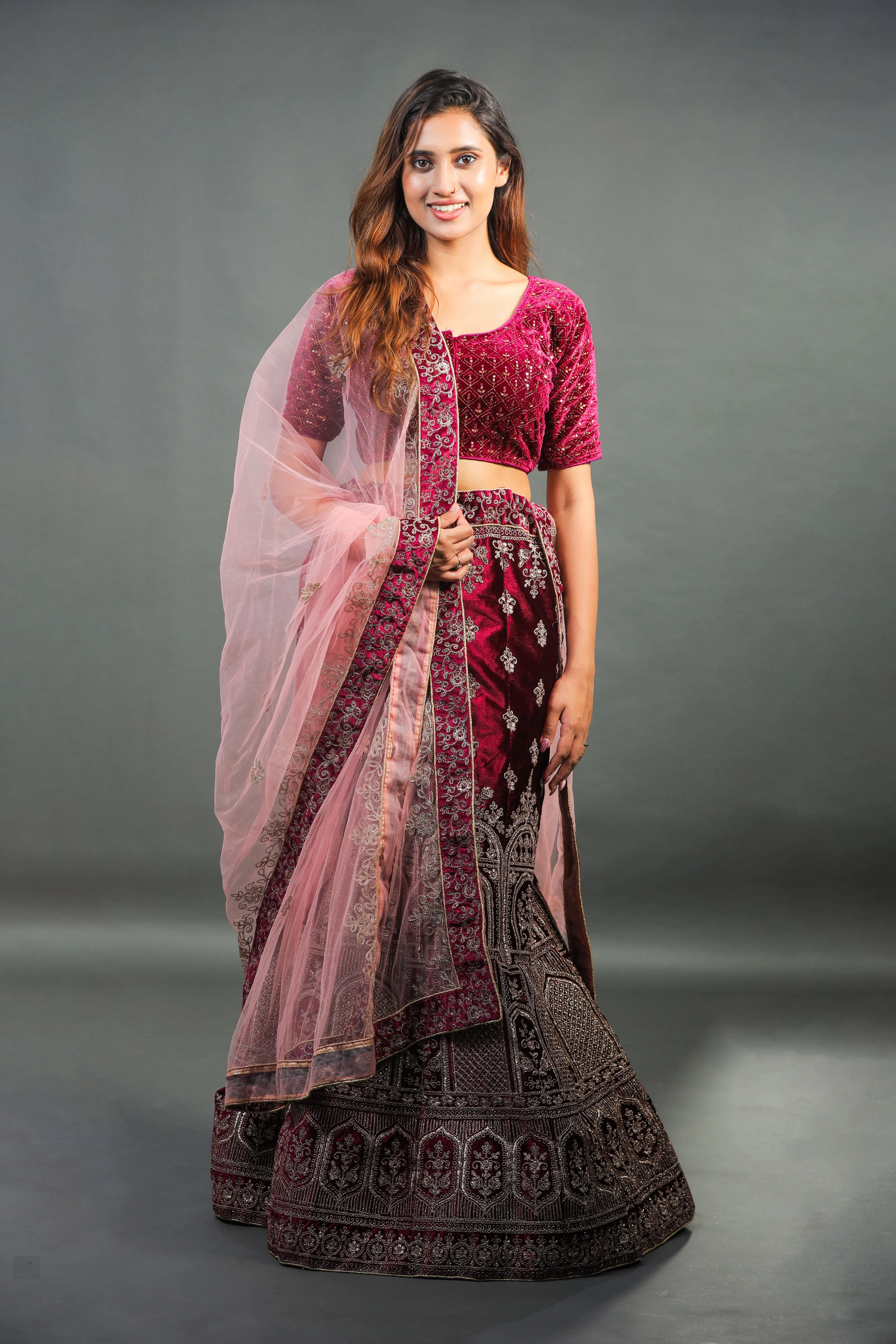 Wine Lehenga - L0001