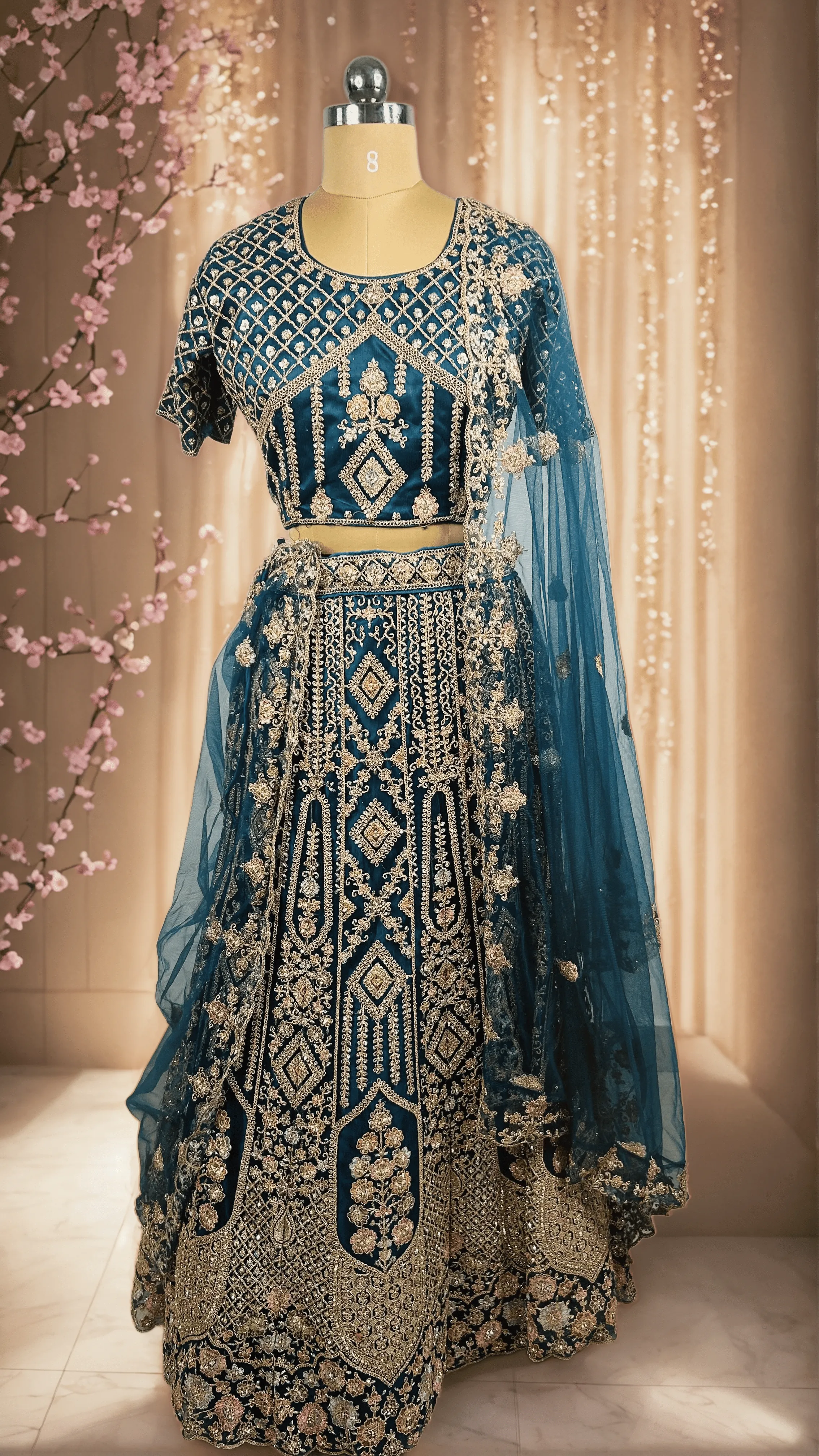Peacock Blue Suma bridal lehenga L6017, L0064