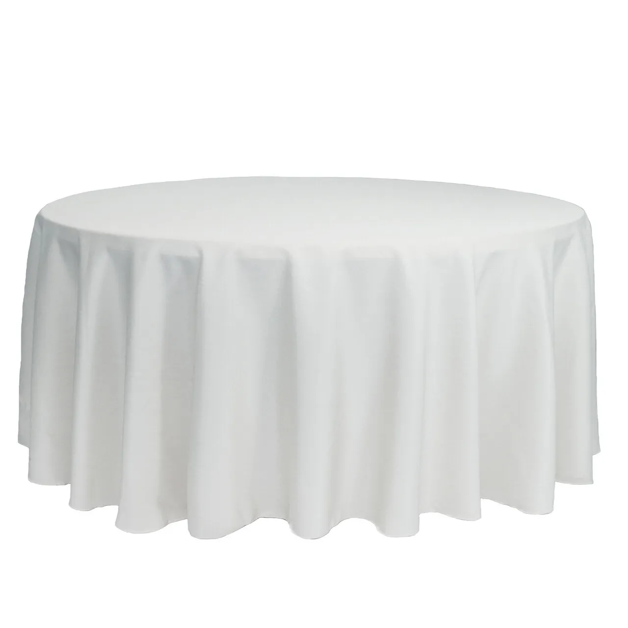 132" Round White Polyester Tablecloth