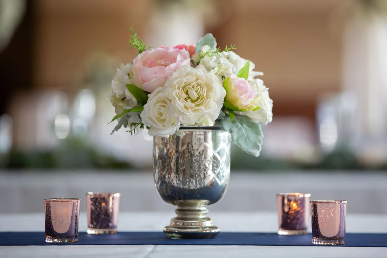 Vintage Silver Vase & Pink Flowers