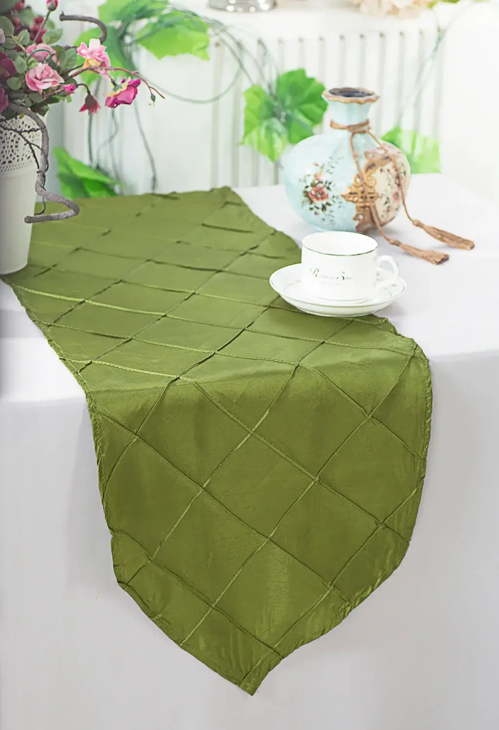 Moss Green Pintuck Table Runners