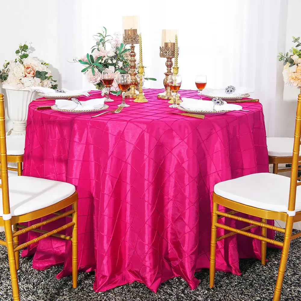 90" Round Fuchsia Pintuck Overlay