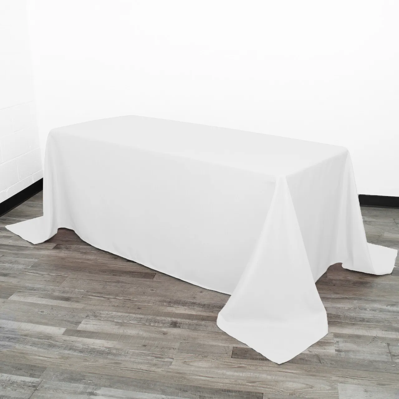 90"x156" Rectangle White Polyester Tablecloth
