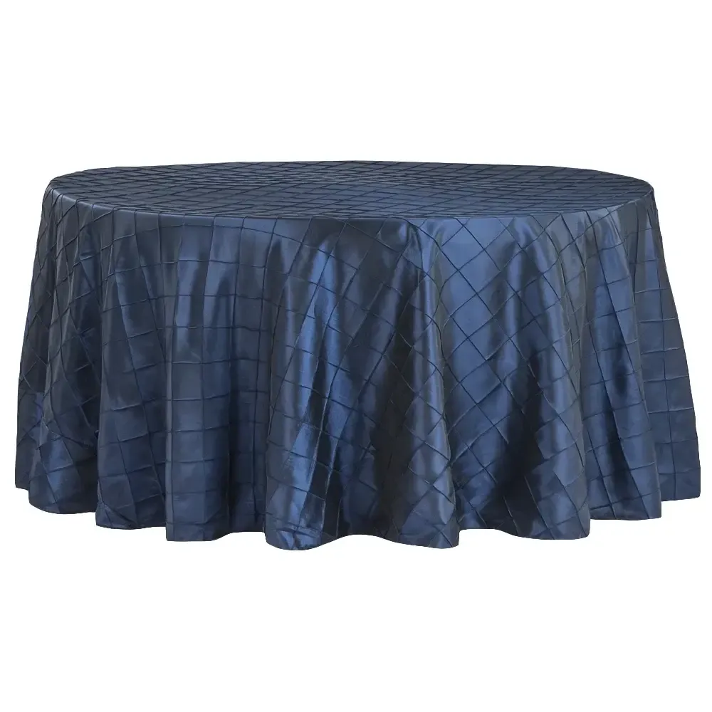 120" Round Navy Blue Pintuck Overlay