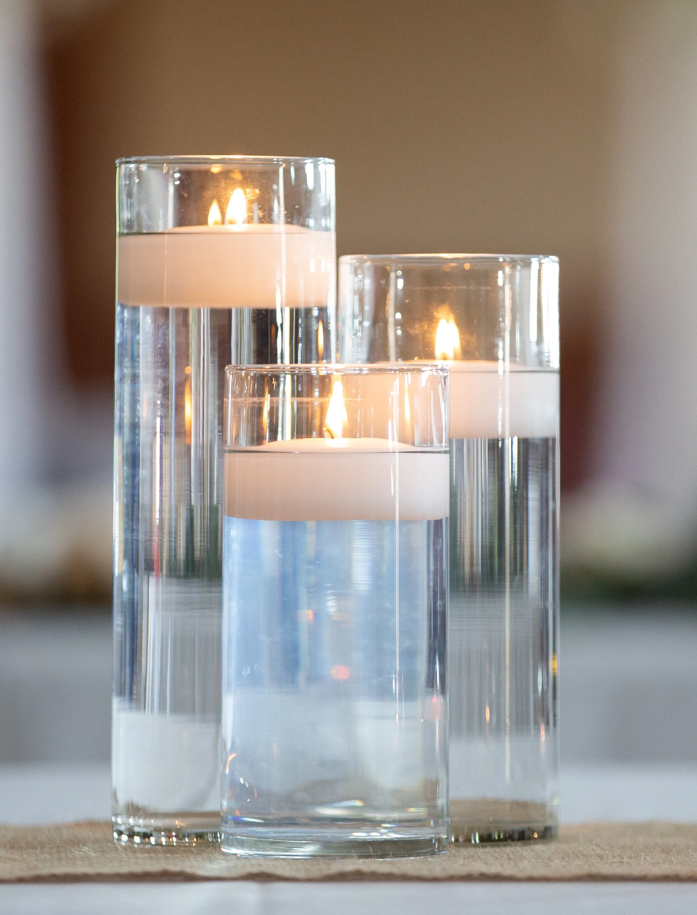 3 Cylinder Vases with Floating Candles