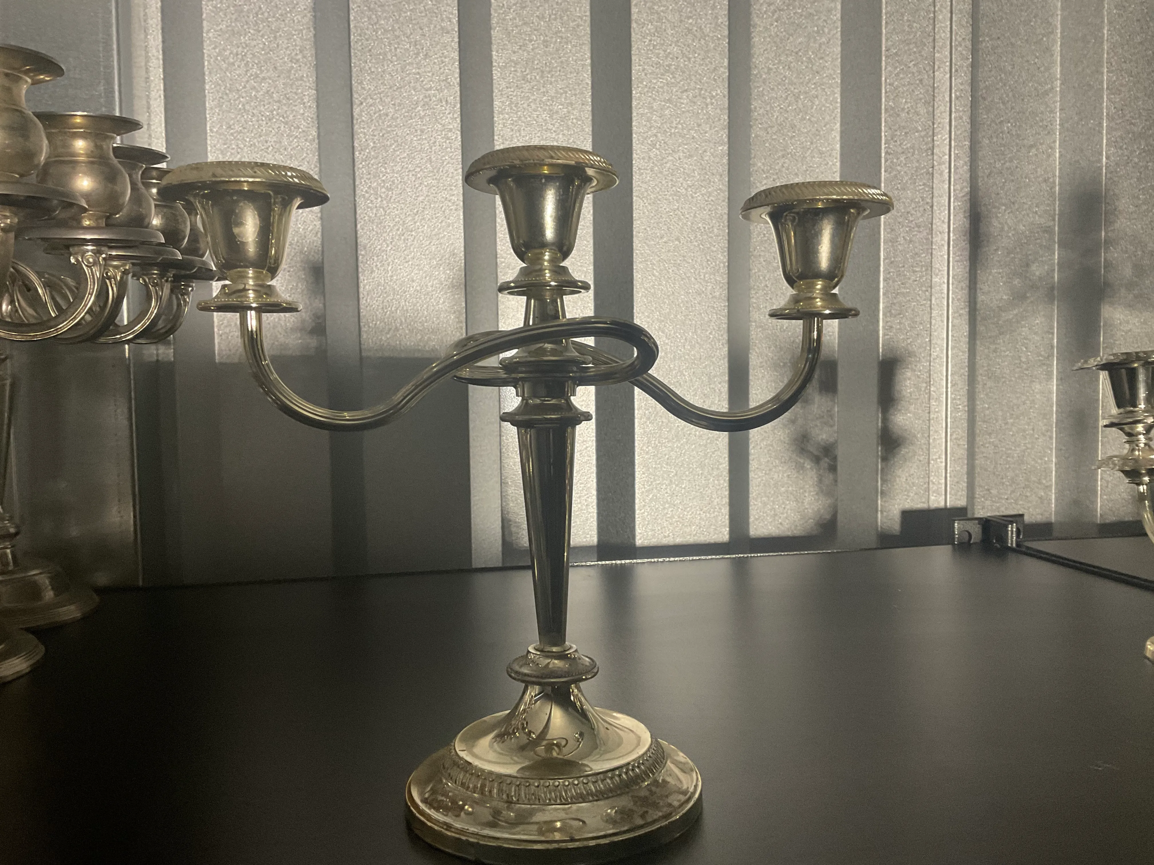 Silver 3 arm candelabra 
